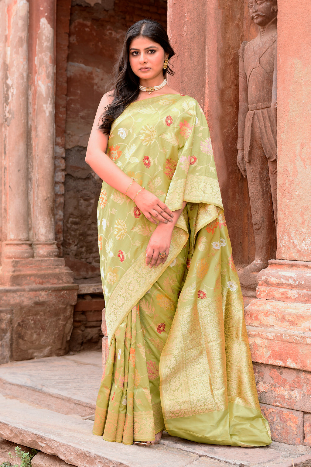 Light Green Handwoven Banarasi Katan Silk Saree