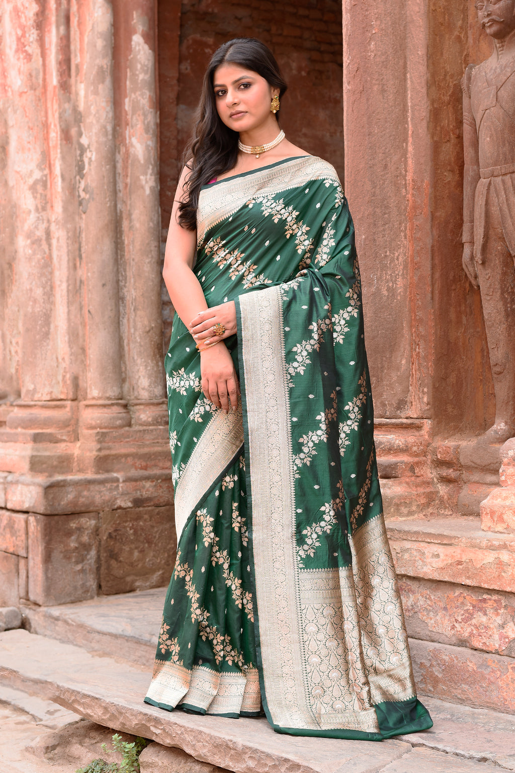 Emerald Green Handwoven Banarasi Katan Silk Saree