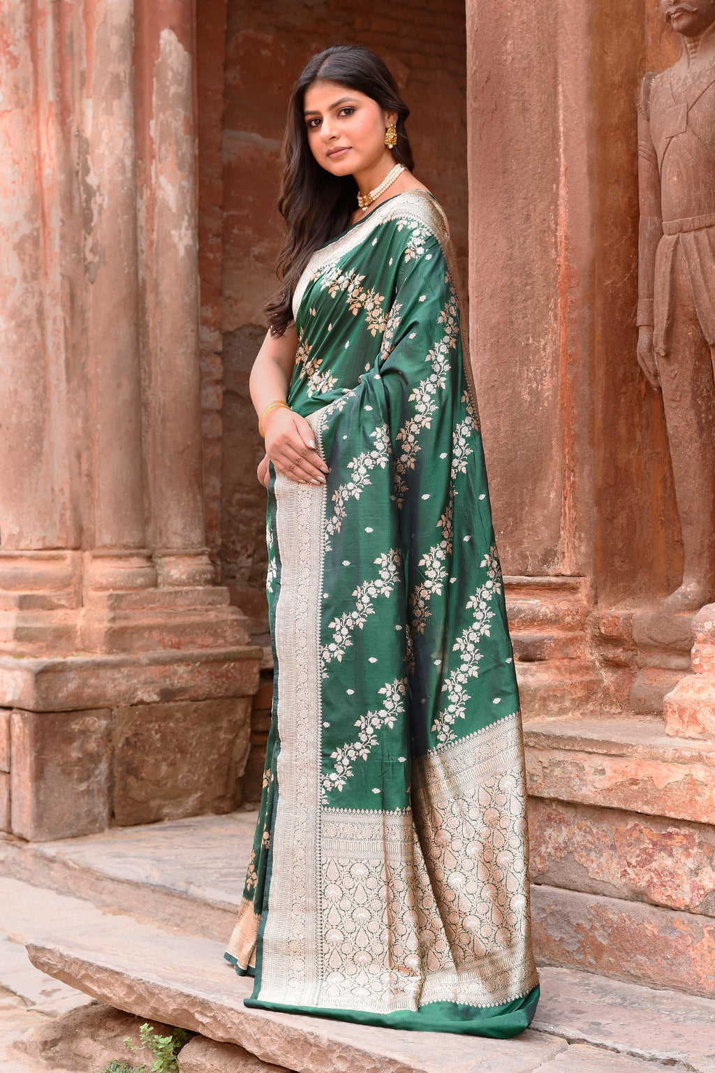Emerald Green Handwoven Banarasi Katan Silk Saree