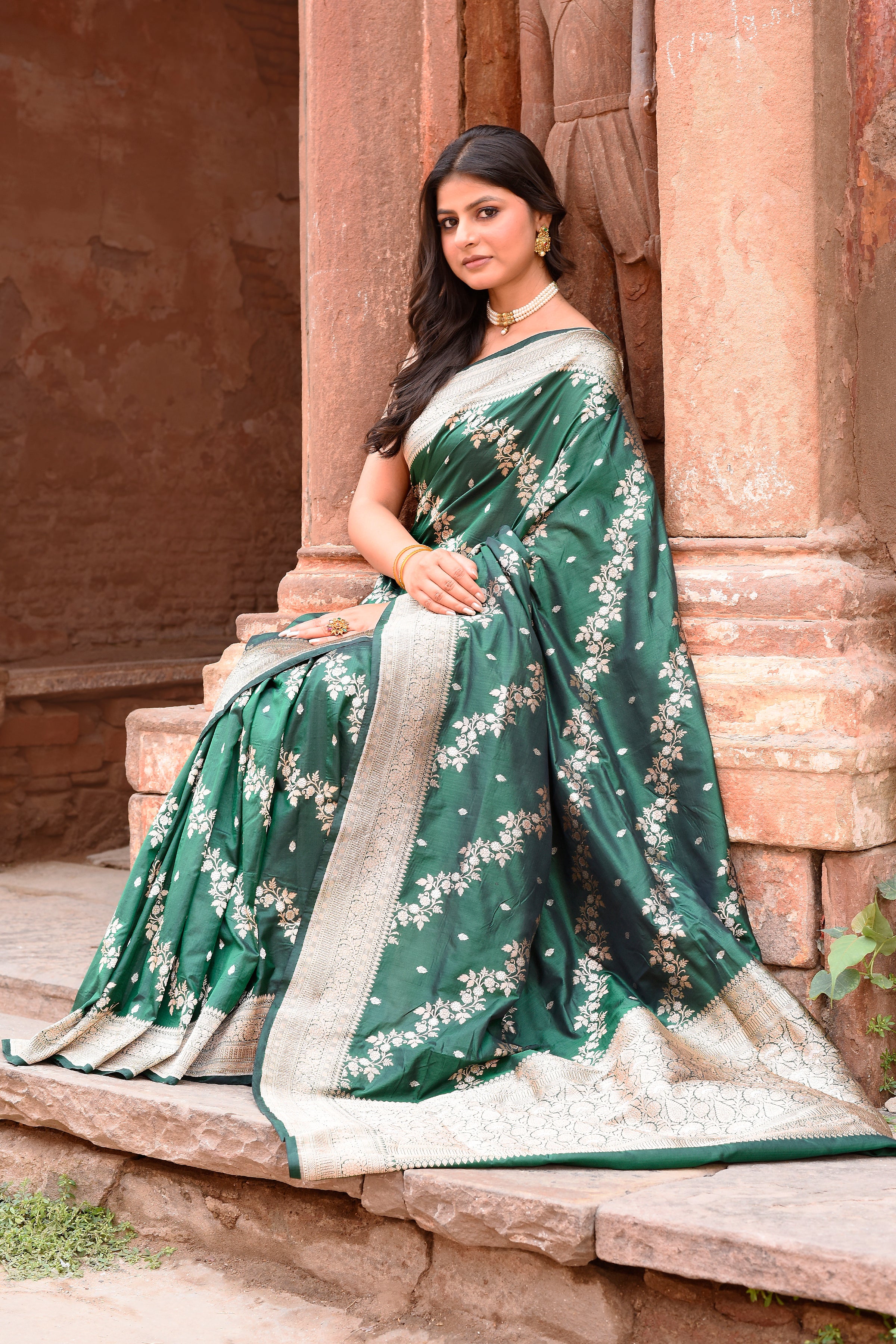 Emerald Green Handwoven Banarasi Katan Silk Saree
