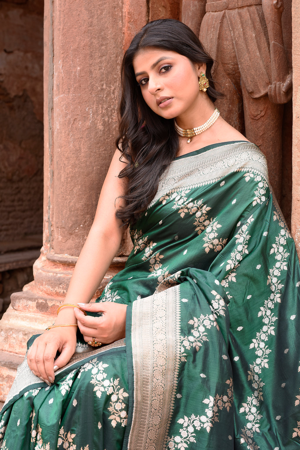 Emerald Green Handwoven Banarasi Katan Silk Saree