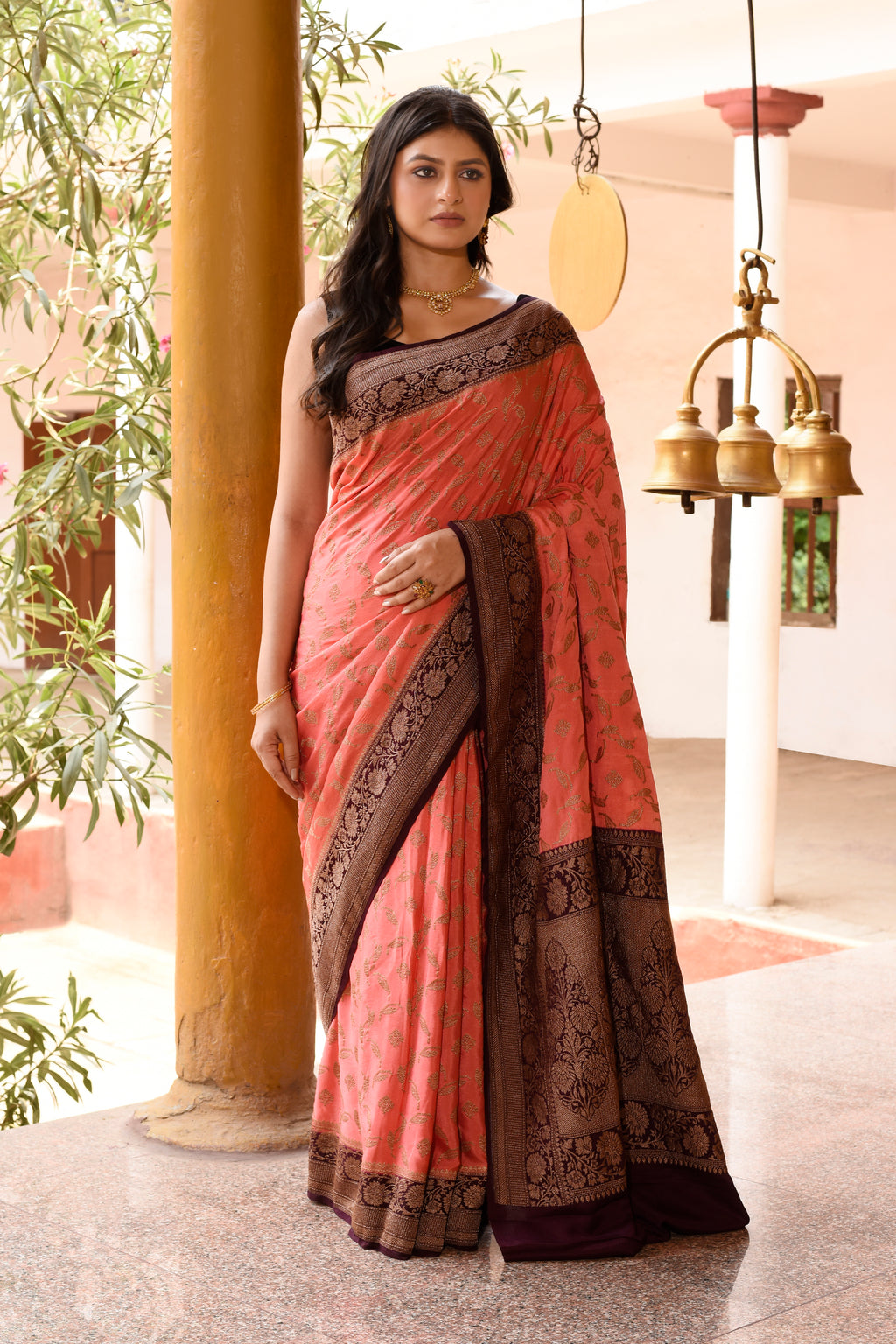 Corel Banarasi Crape Chiffon Silk Saree