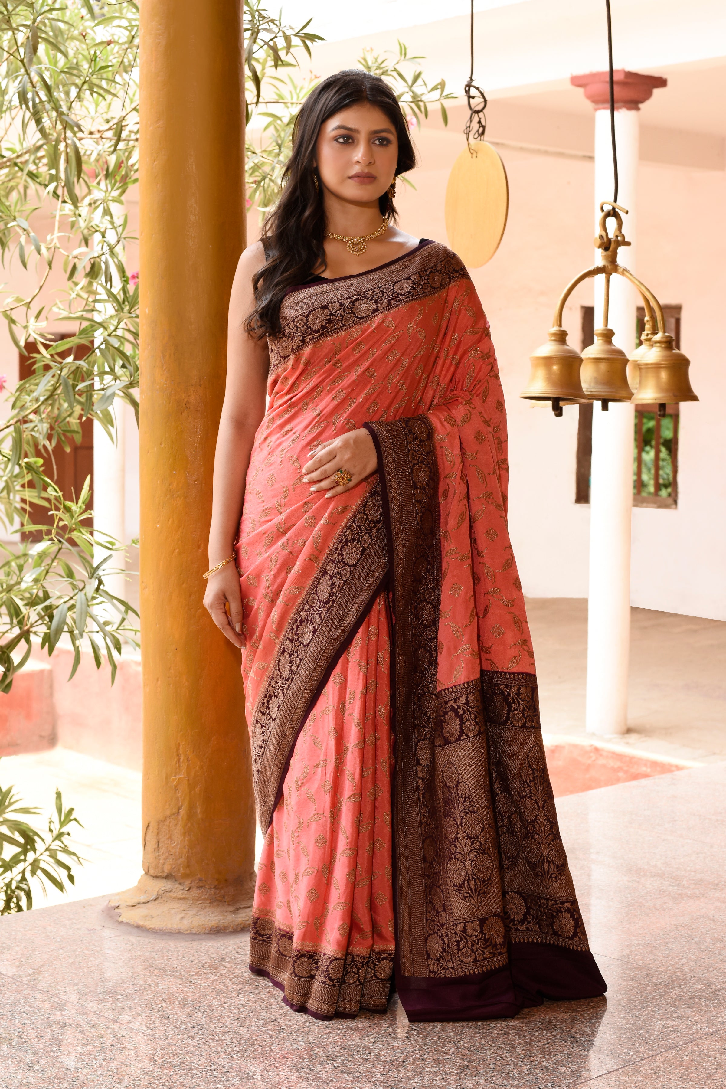 Corel Banarasi Crape Chiffon Silk Saree