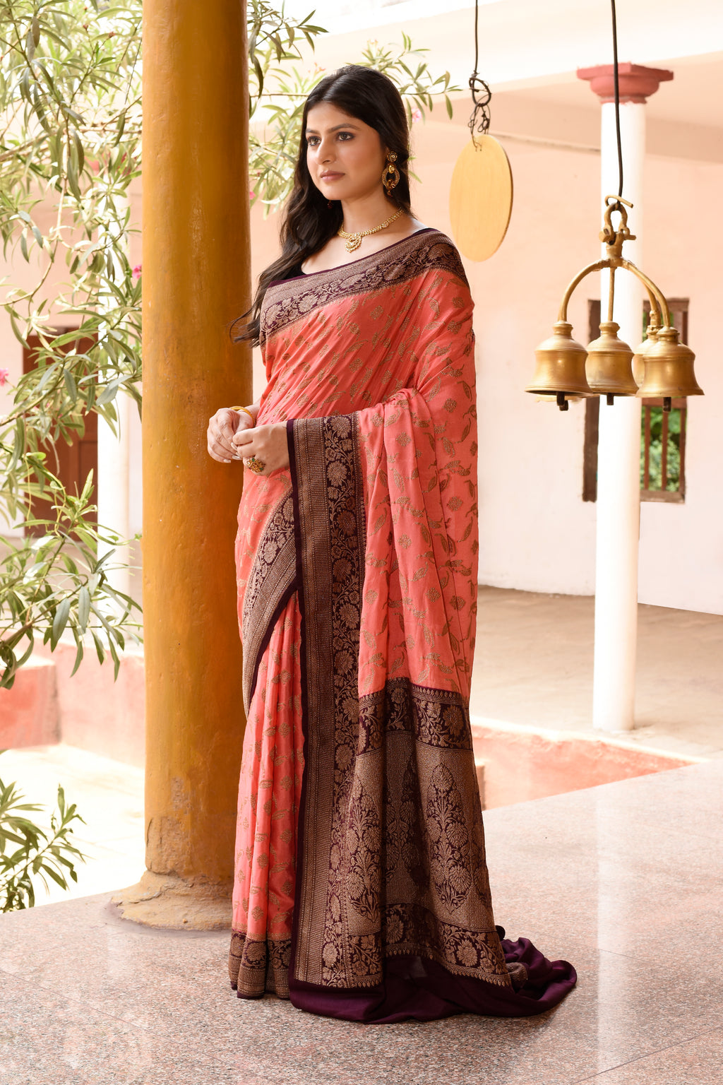 Corel Banarasi Crape Chiffon Silk Saree