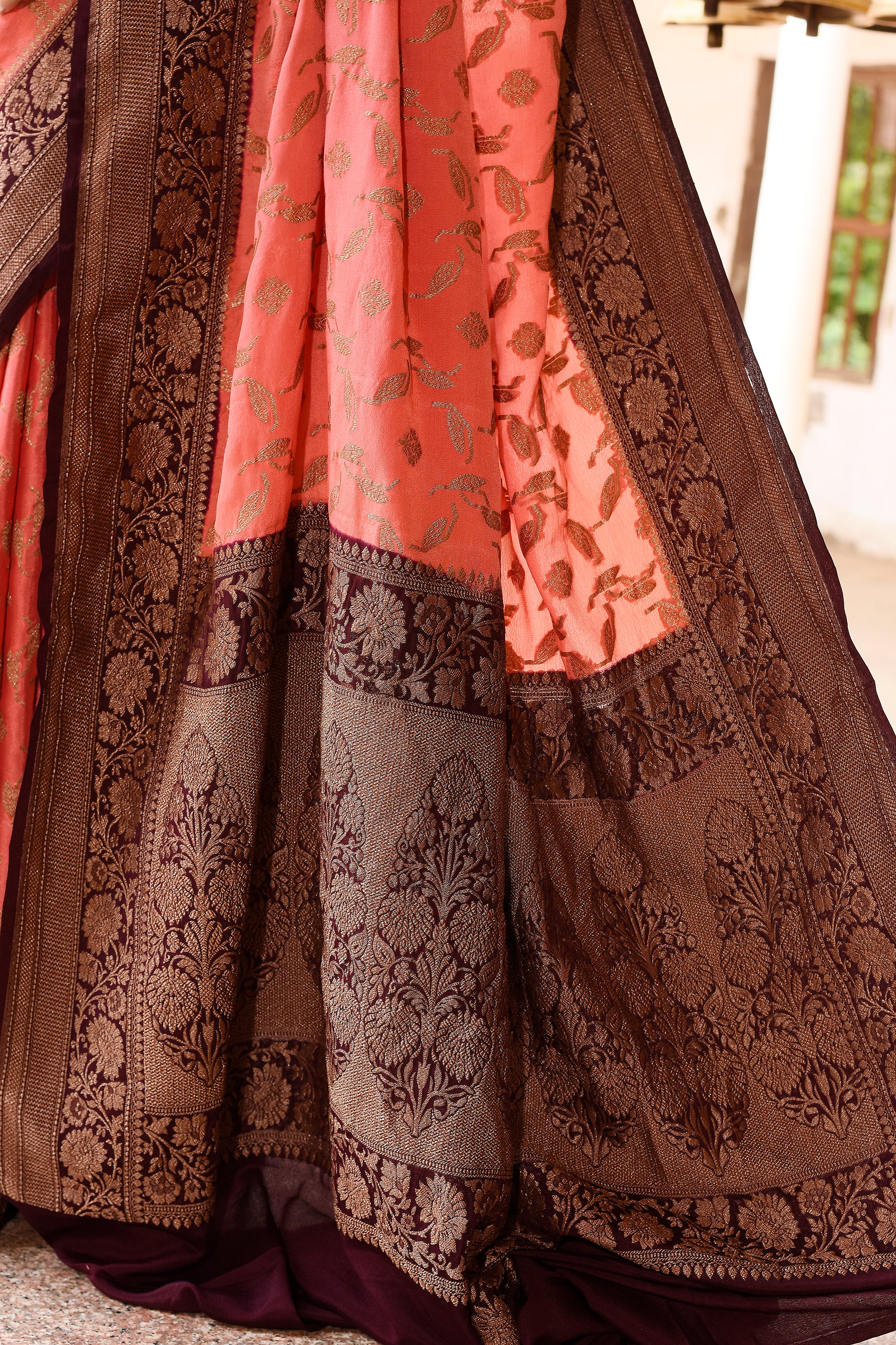 Corel Banarasi Crape Chiffon Silk Saree
