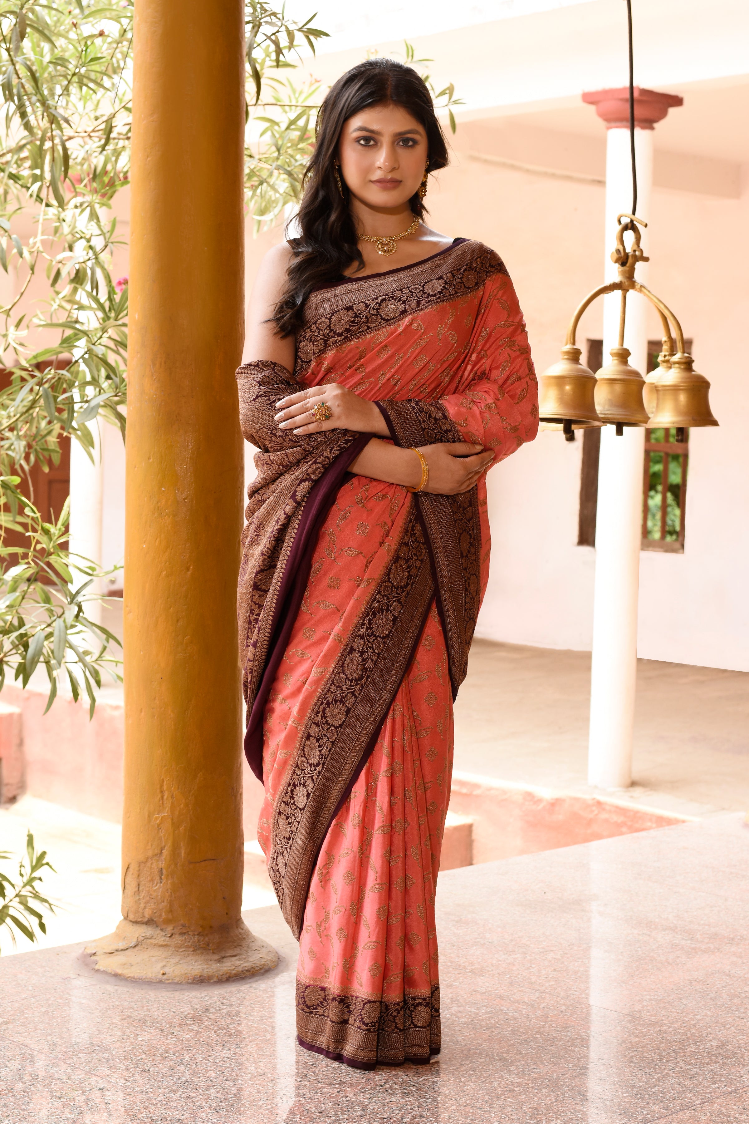 Corel Banarasi Crape Chiffon Silk Saree