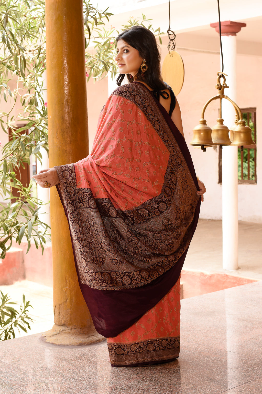 Corel Banarasi Crape Chiffon Silk Saree