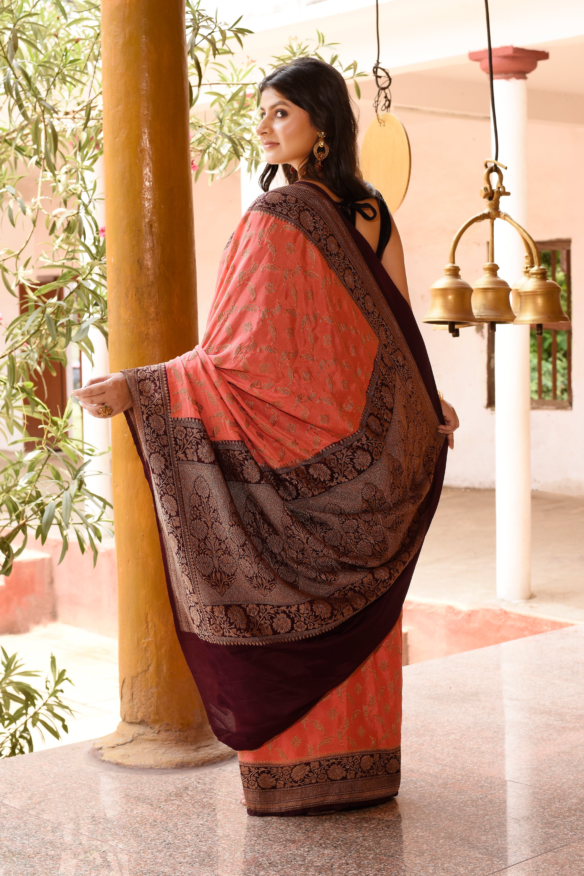 Corel Banarasi Crape Chiffon Silk Saree
