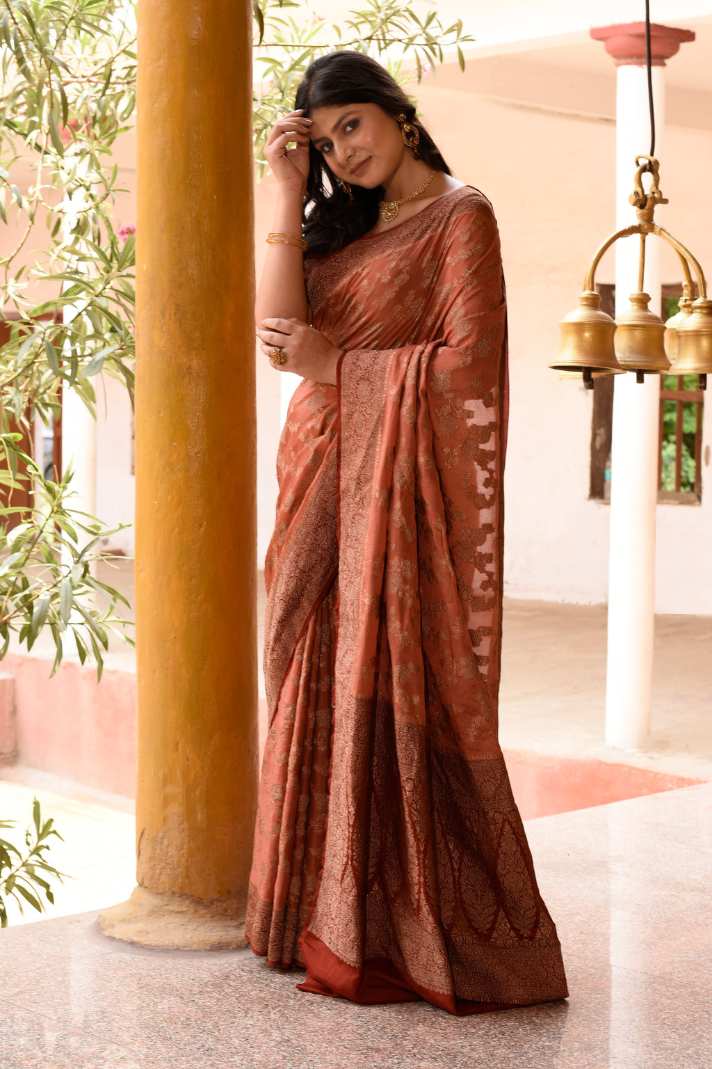 Amber Banarasi Crape Chiffon Silk Saree
