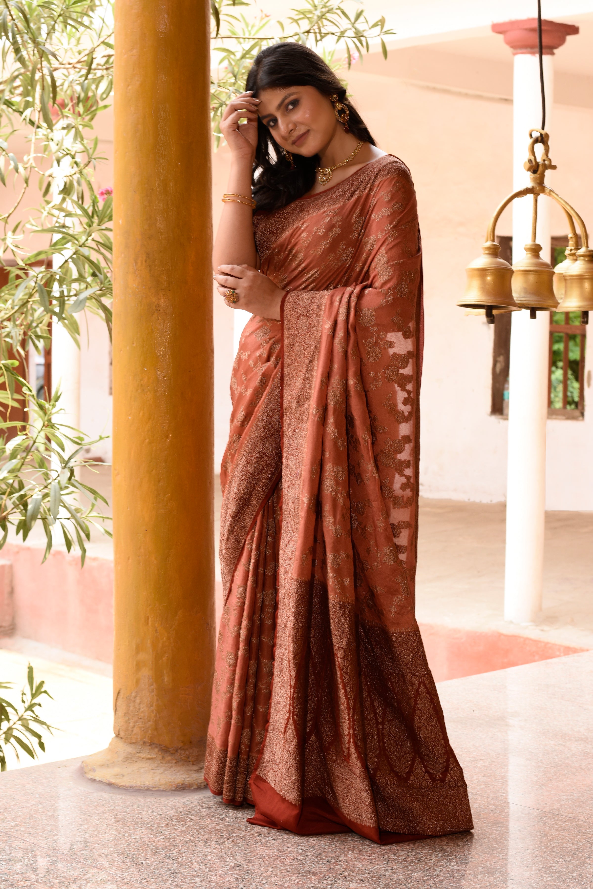 Amber Banarasi Crape Chiffon Silk Saree