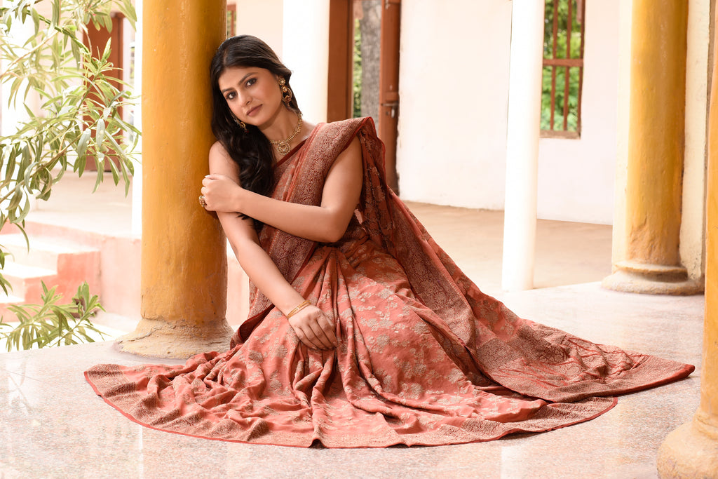 Amber Banarasi Crape Chiffon Silk Saree