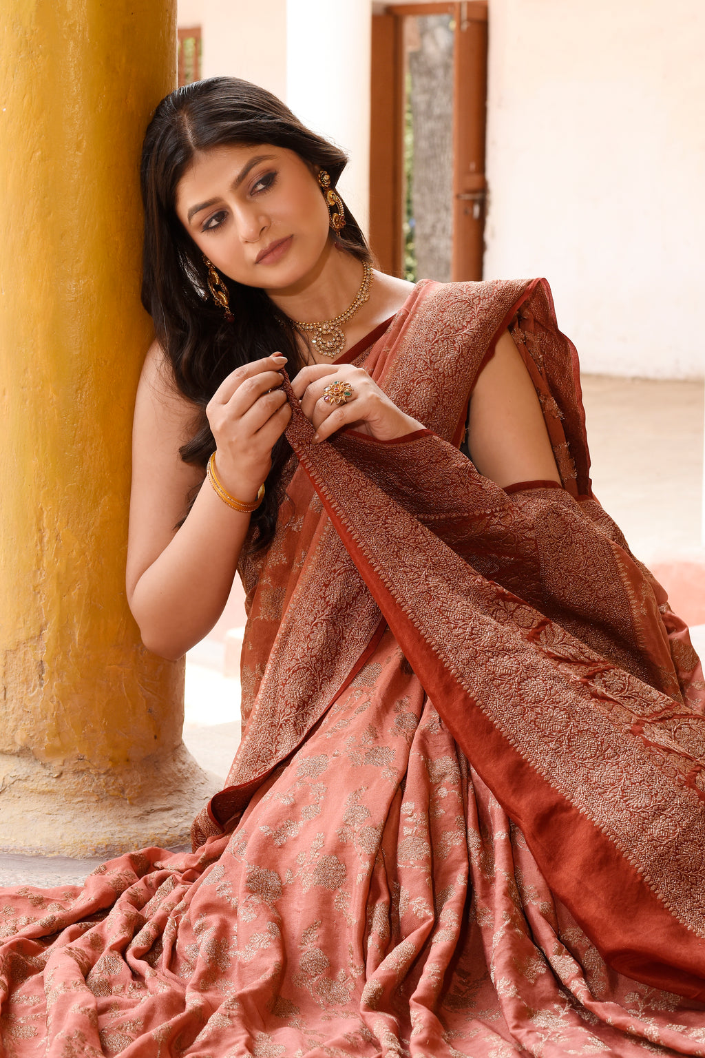 Amber Banarasi Crape Chiffon Silk Saree