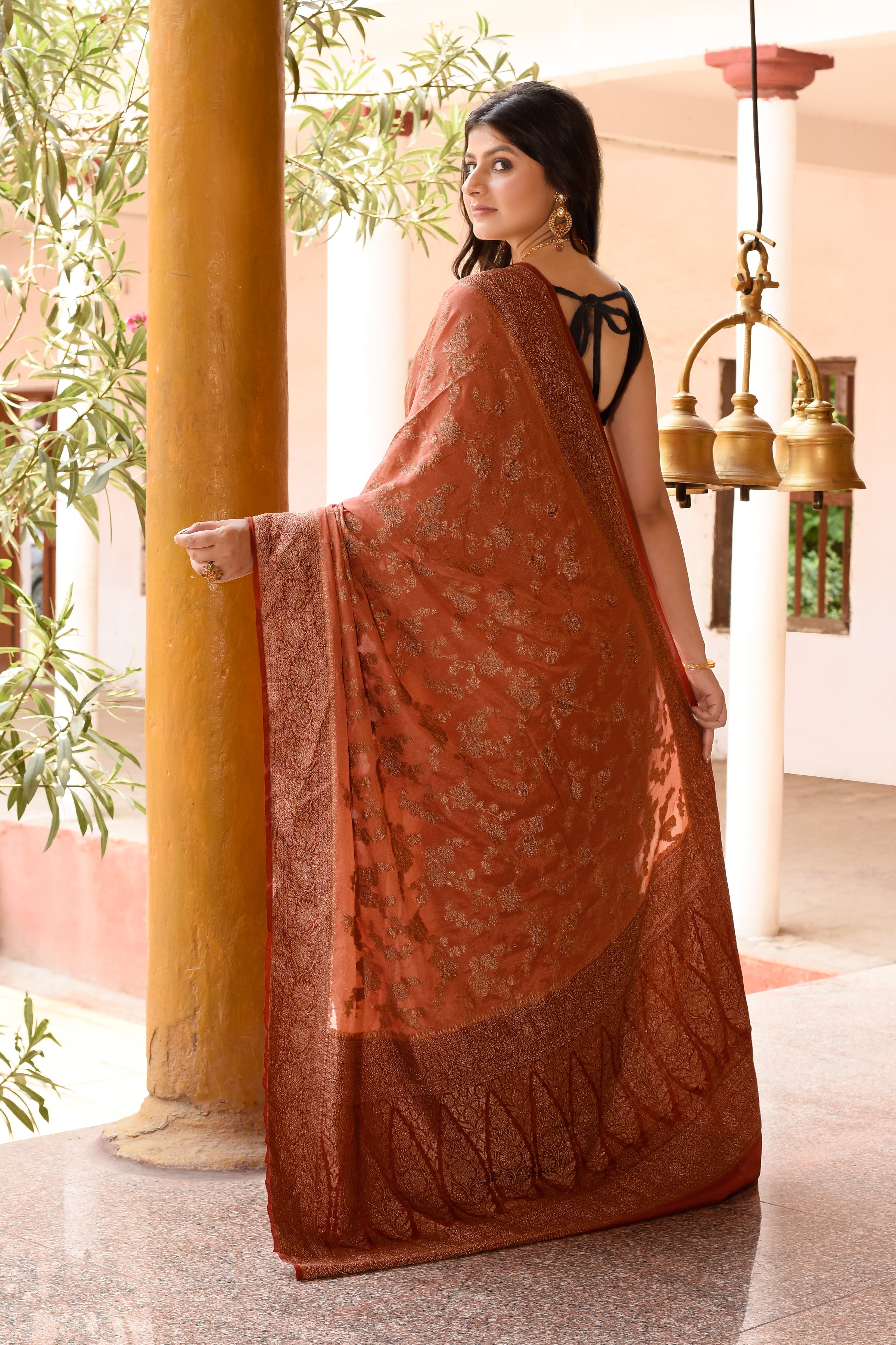Amber Banarasi Crape Chiffon Silk Saree