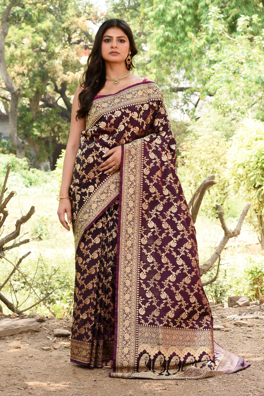 Plum Purple Banarasi Soft Silk Saree