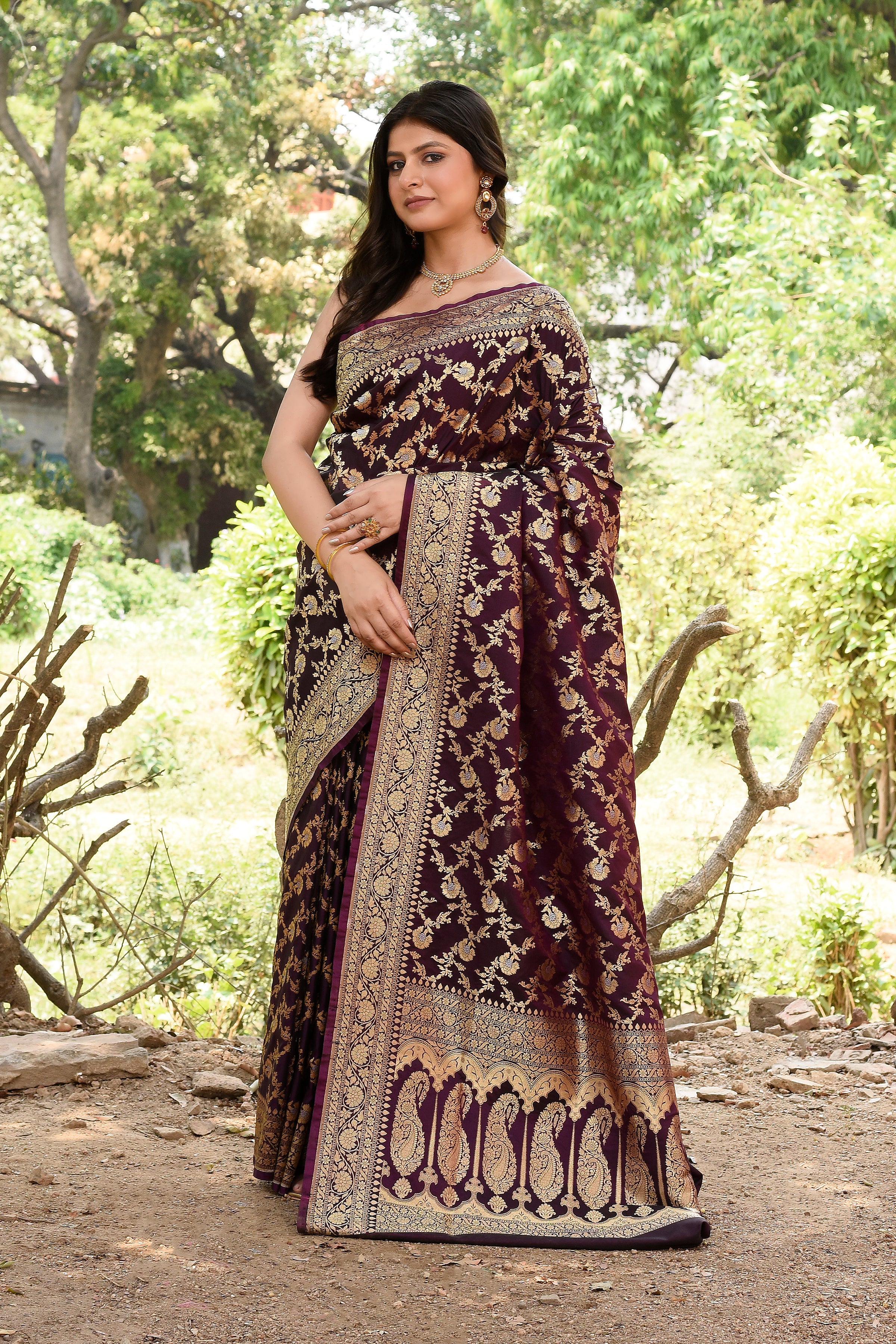 Plum Purple Banarasi Soft Silk Saree