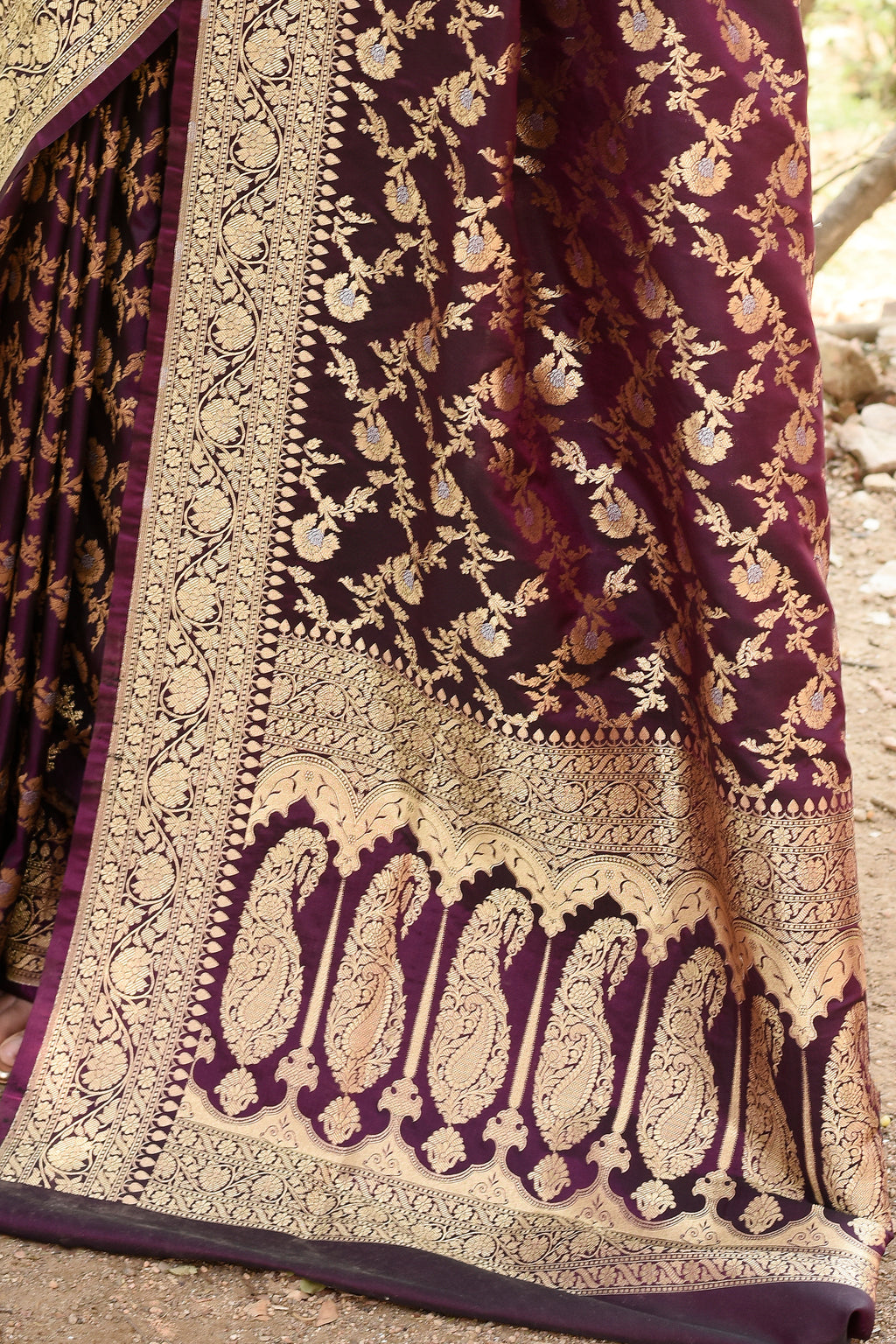 Plum Purple Banarasi Soft Silk Saree