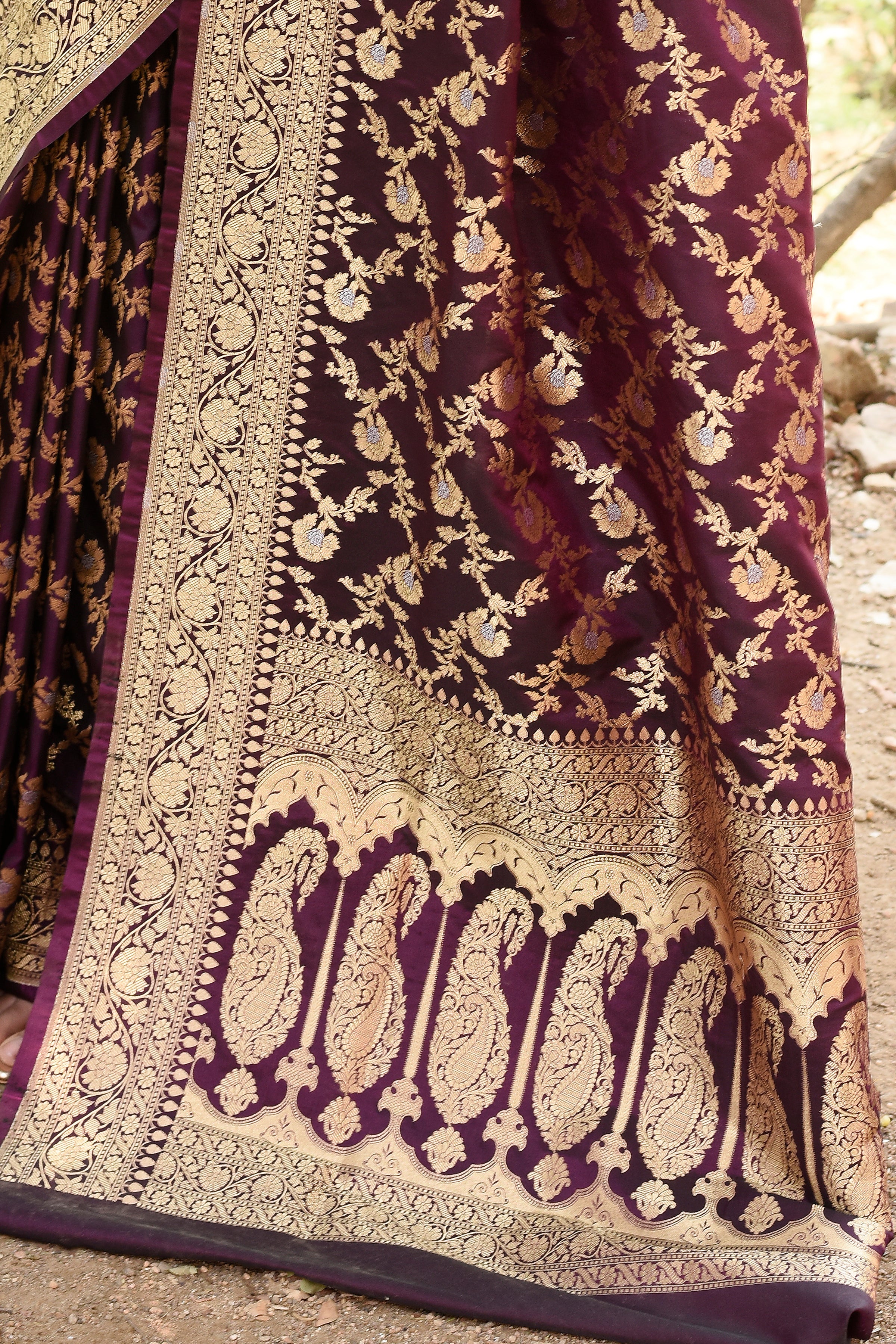 Plum Purple Banarasi Soft Silk Saree