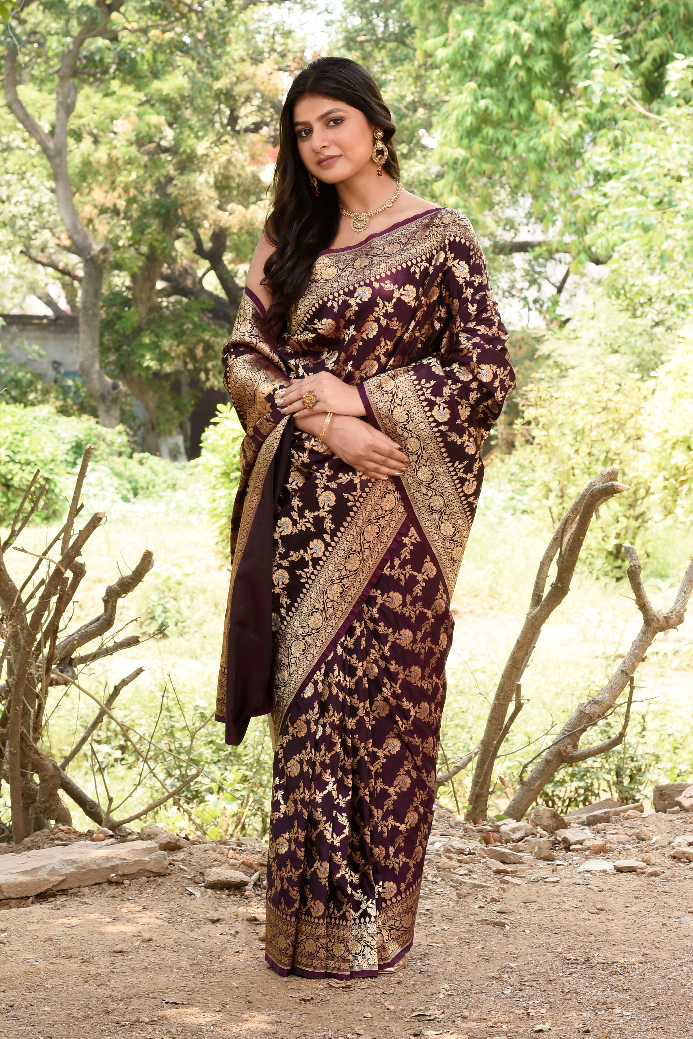 Plum Purple Banarasi Soft Silk Saree