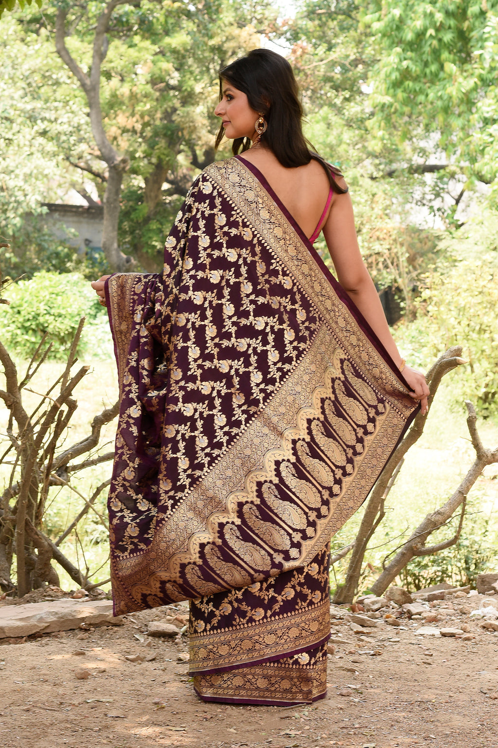 Plum Purple Banarasi Soft Silk Saree