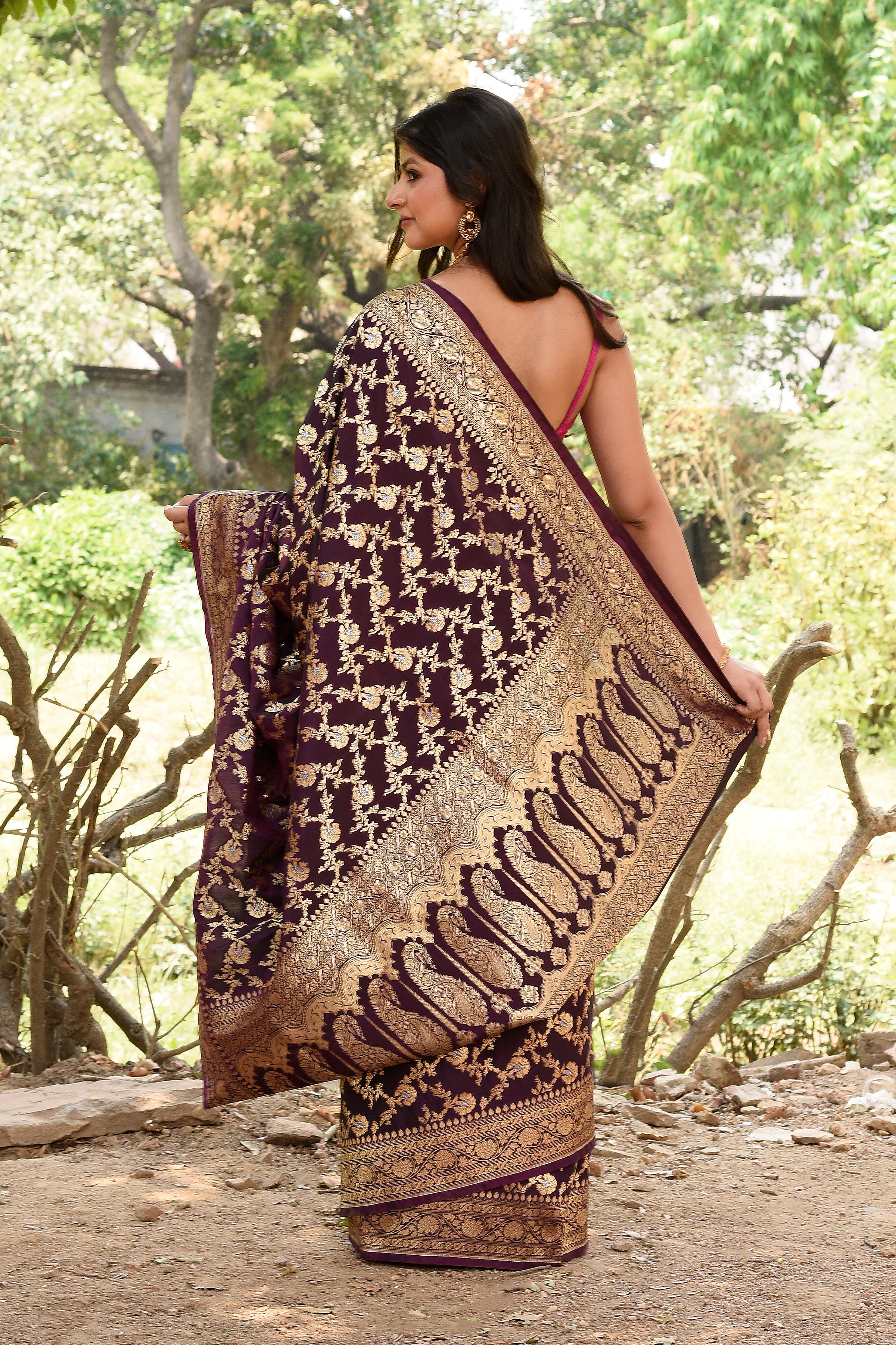 Plum Purple Banarasi Soft Silk Saree