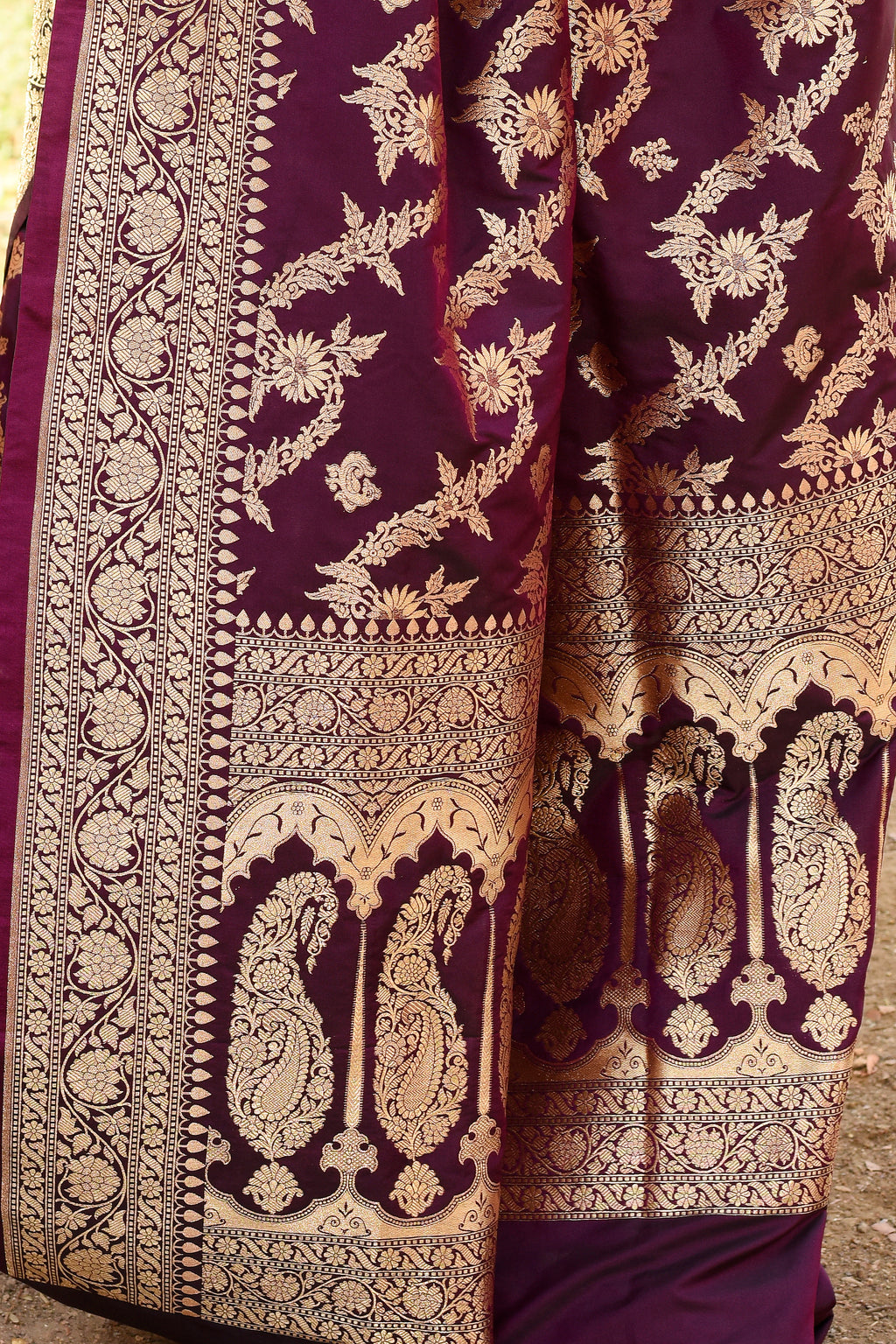 Wine Banarasi Soft Silk Saree