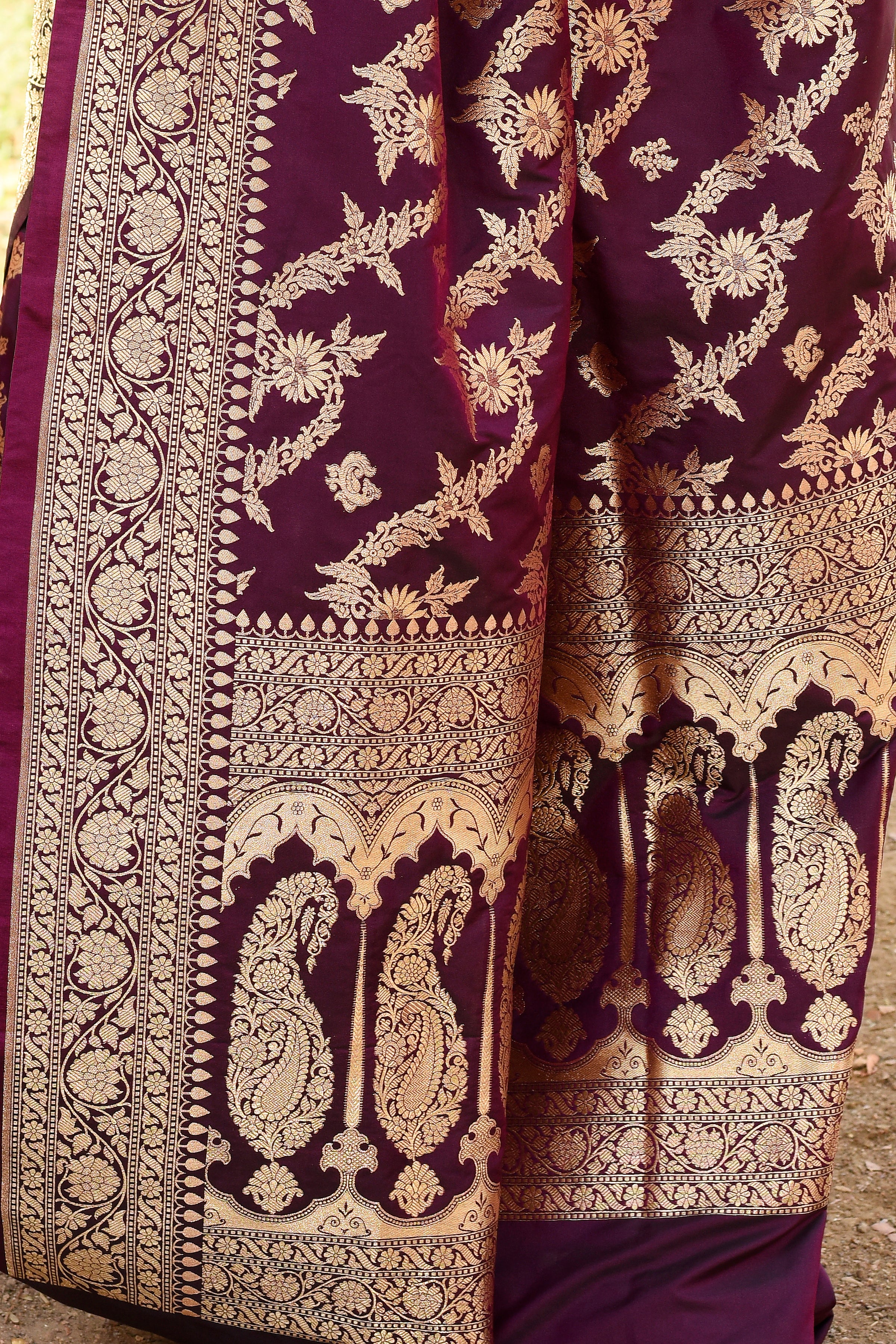 Wine Banarasi Soft Silk Saree