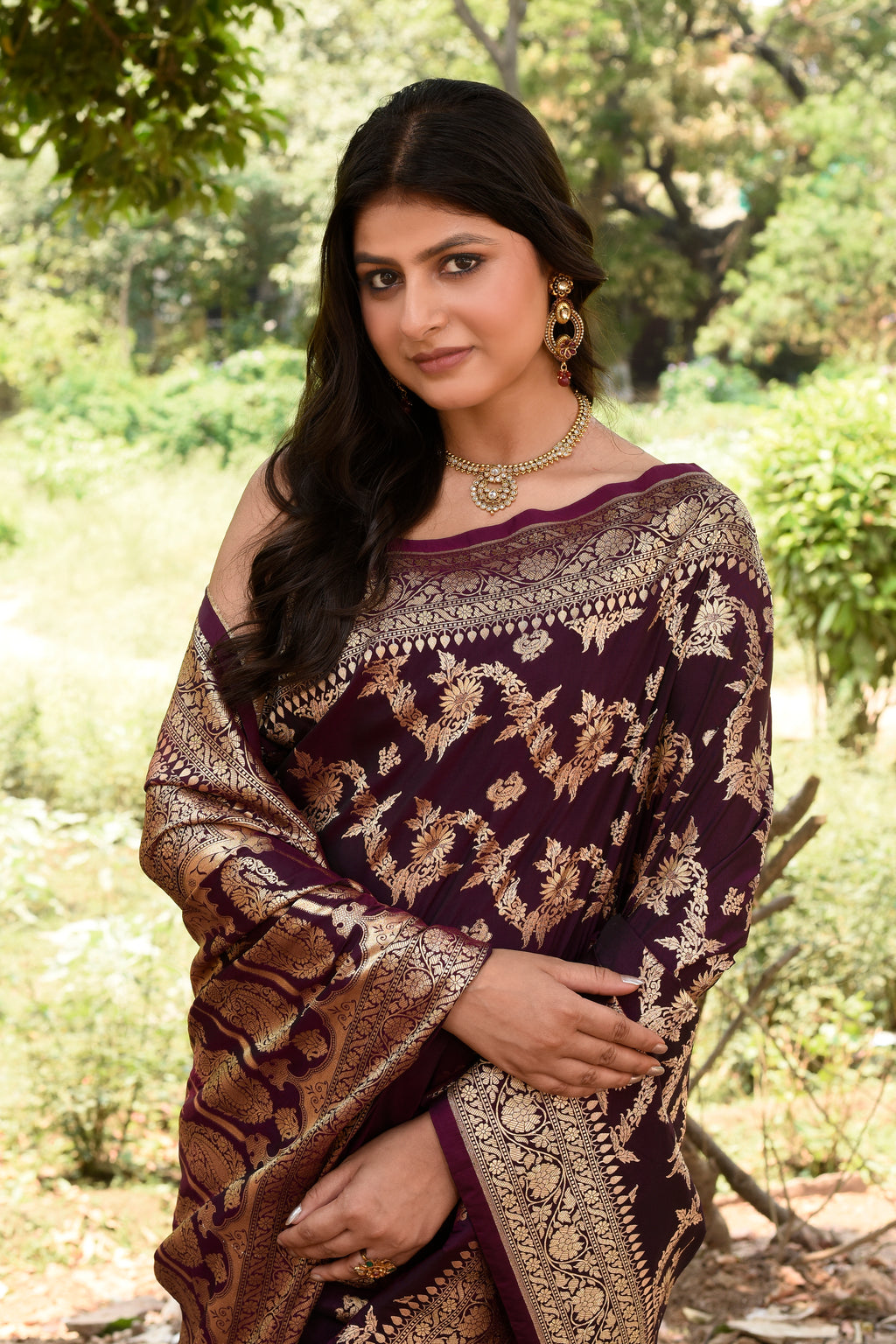 Wine Banarasi Soft Silk Saree