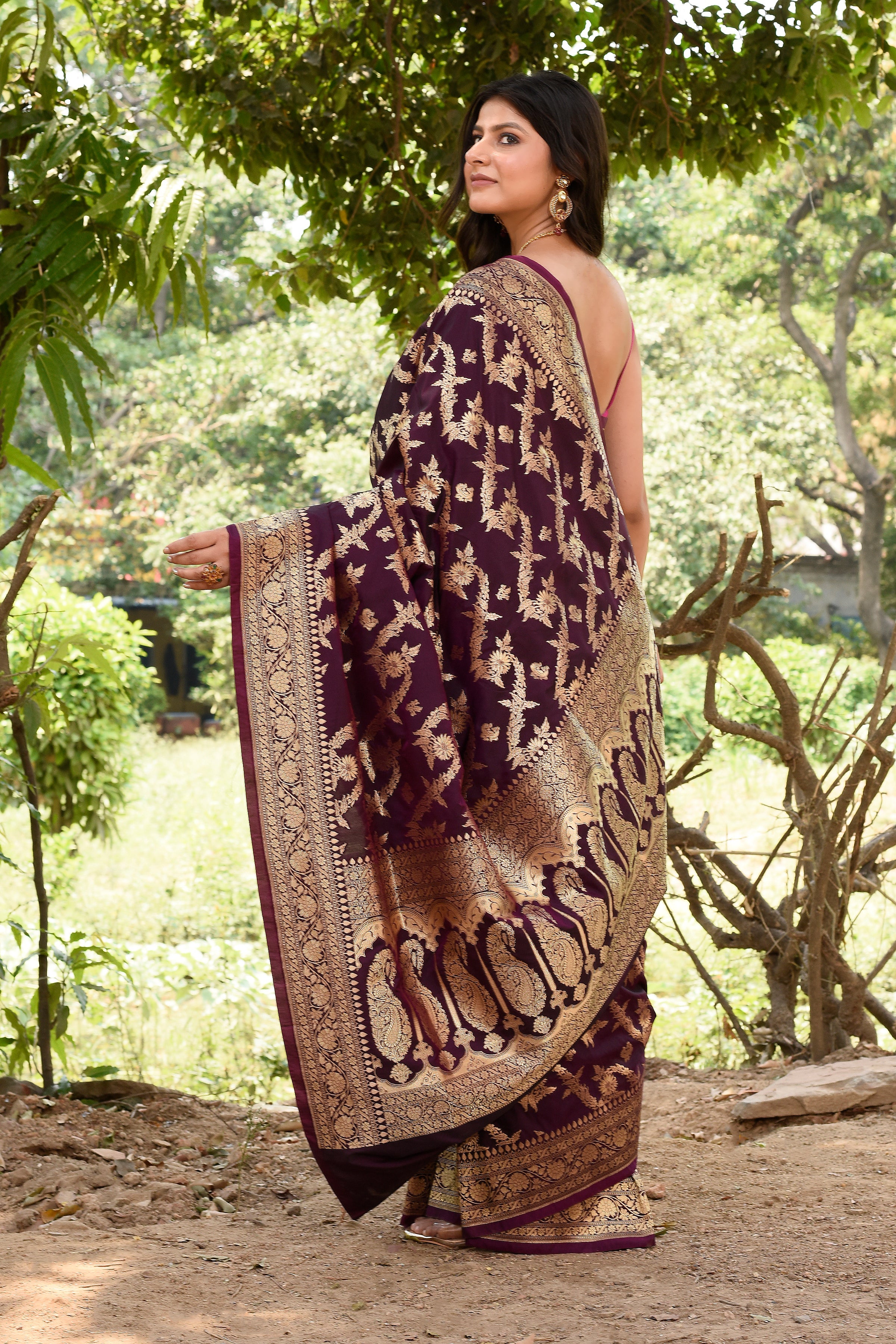 Wine Banarasi Soft Silk Saree
