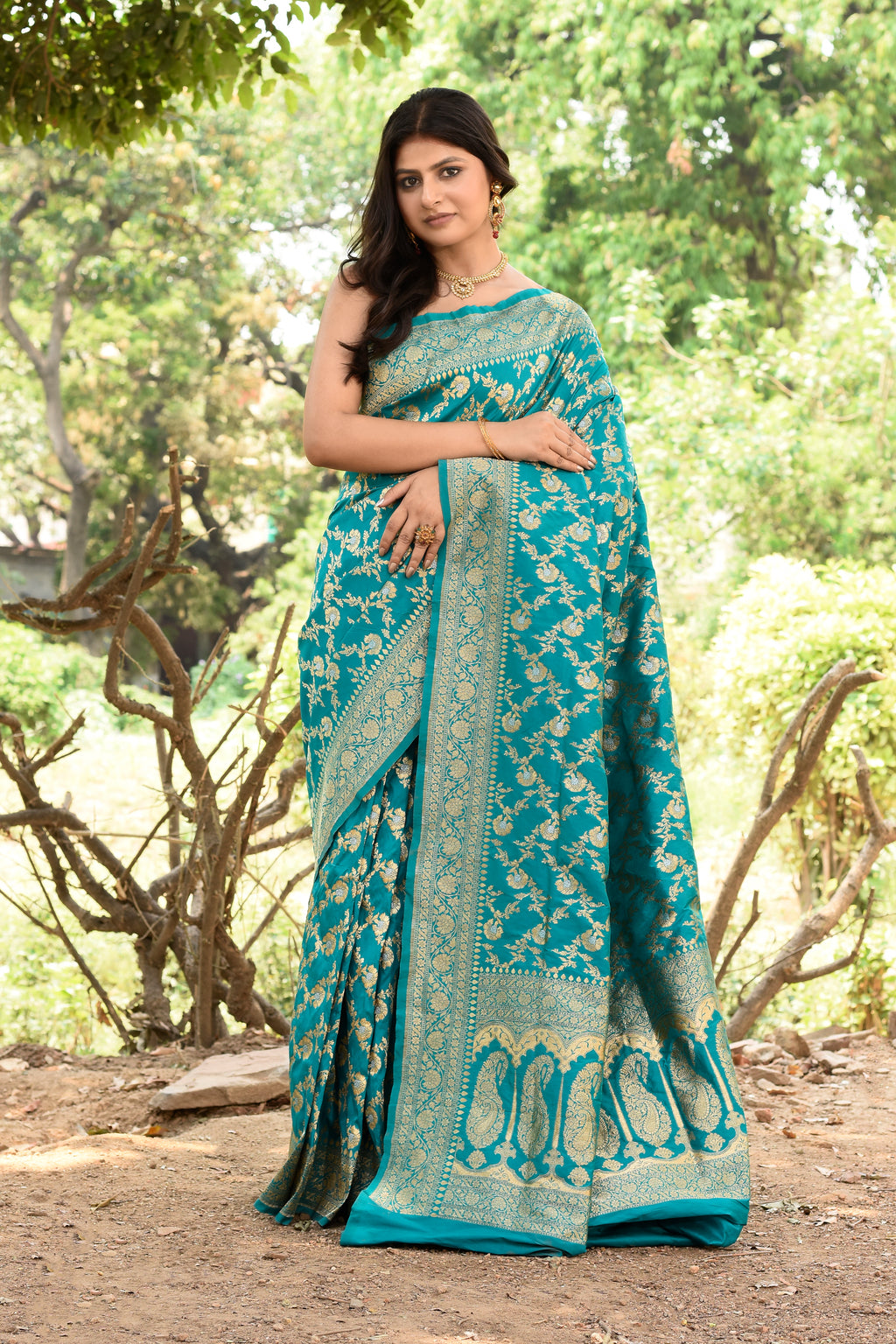 Sea Green Banarasi Soft Silk Saree