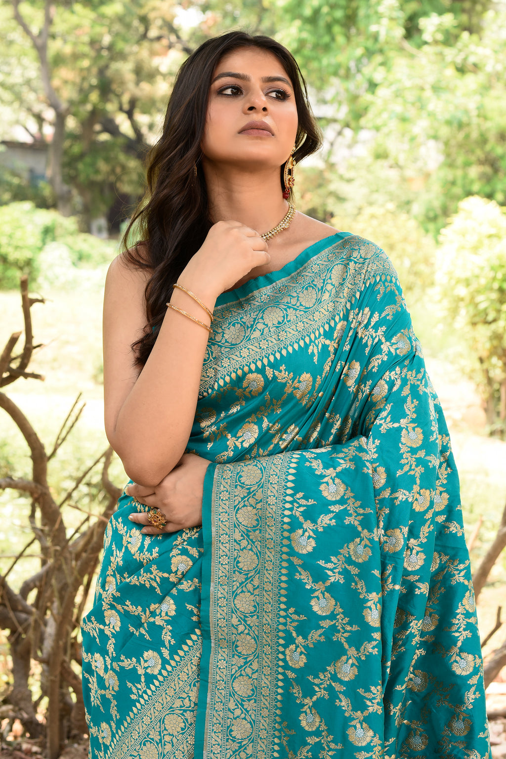 Sea Green Banarasi Soft Silk Saree