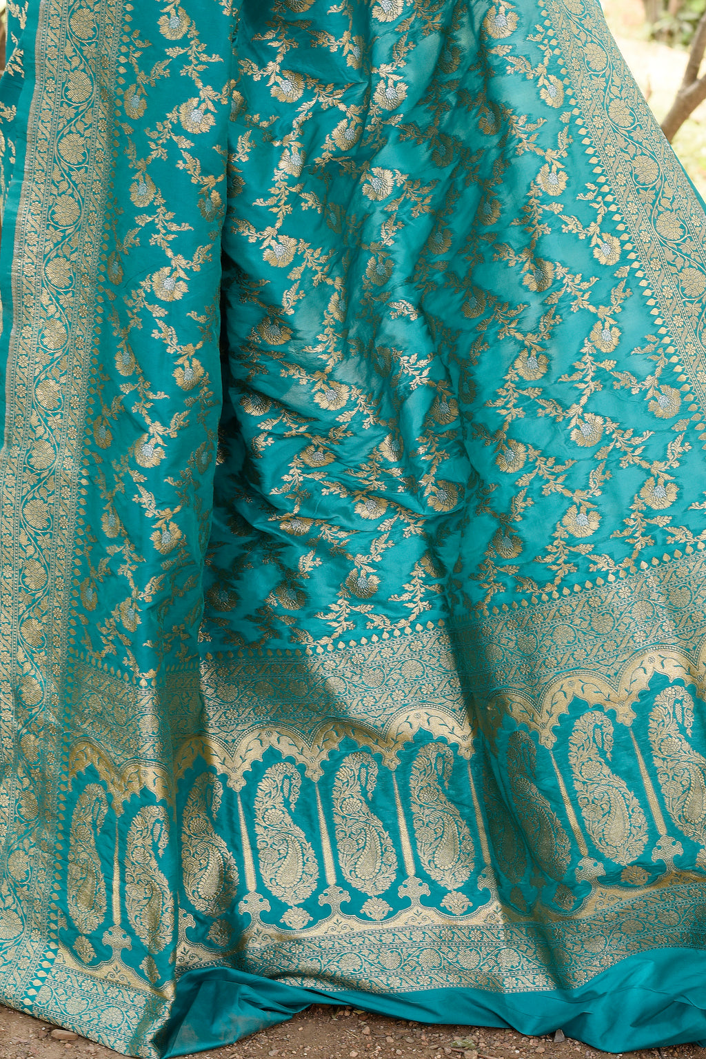 Sea Green Banarasi Soft Silk Saree