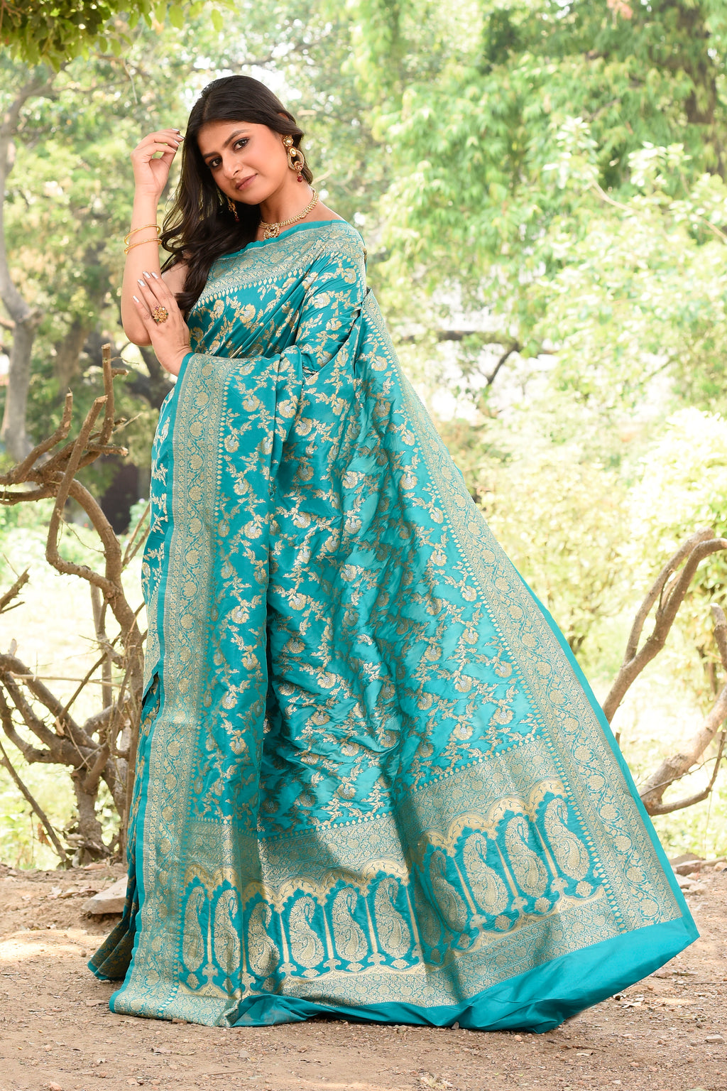 Sea Green Banarasi Soft Silk Saree