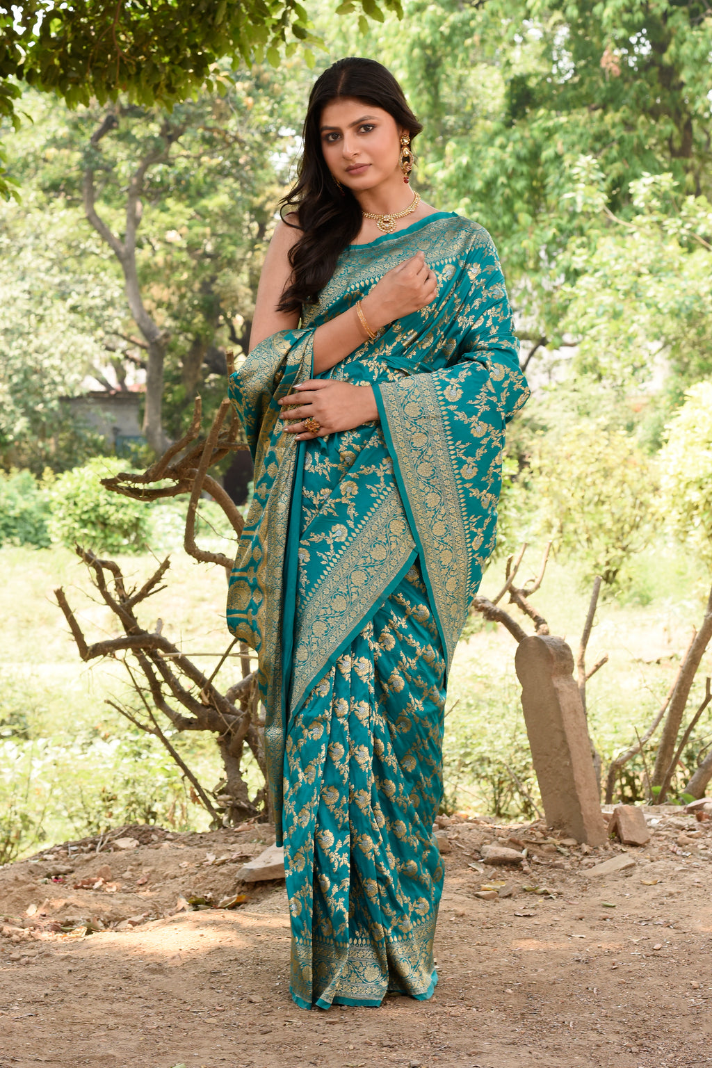 Sea Green Banarasi Soft Silk Saree