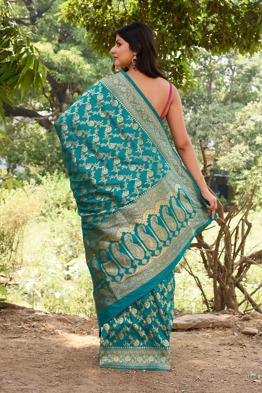 Sea Green Banarasi Soft Silk Saree