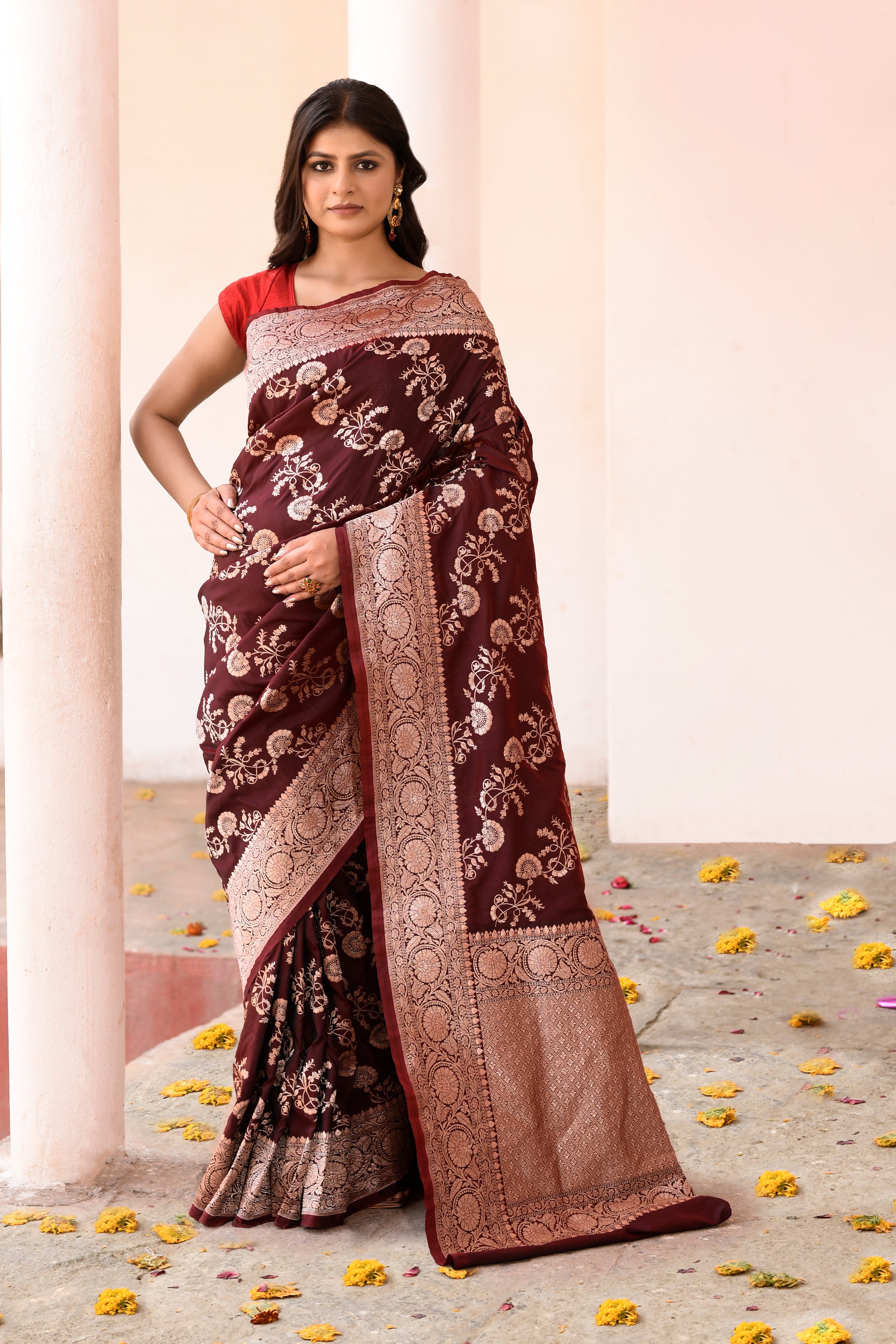 Coco Brown Banarasi Soft Silk Saree