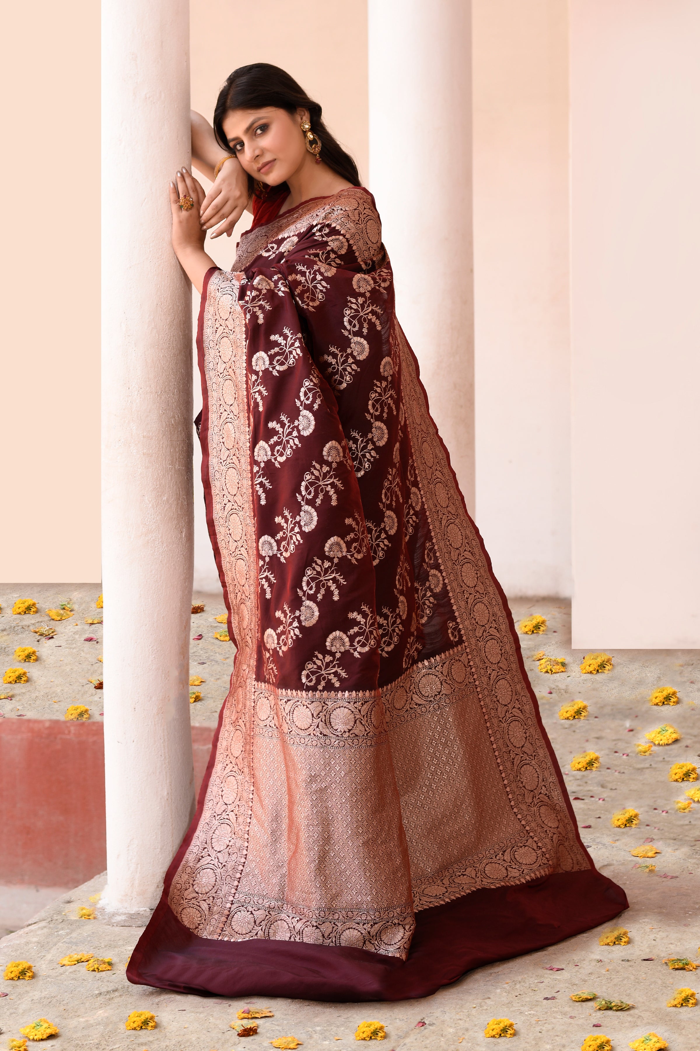 Coco Brown Banarasi Soft Silk Saree