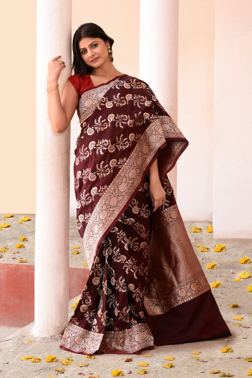 Coco Brown Banarasi Soft Silk Saree