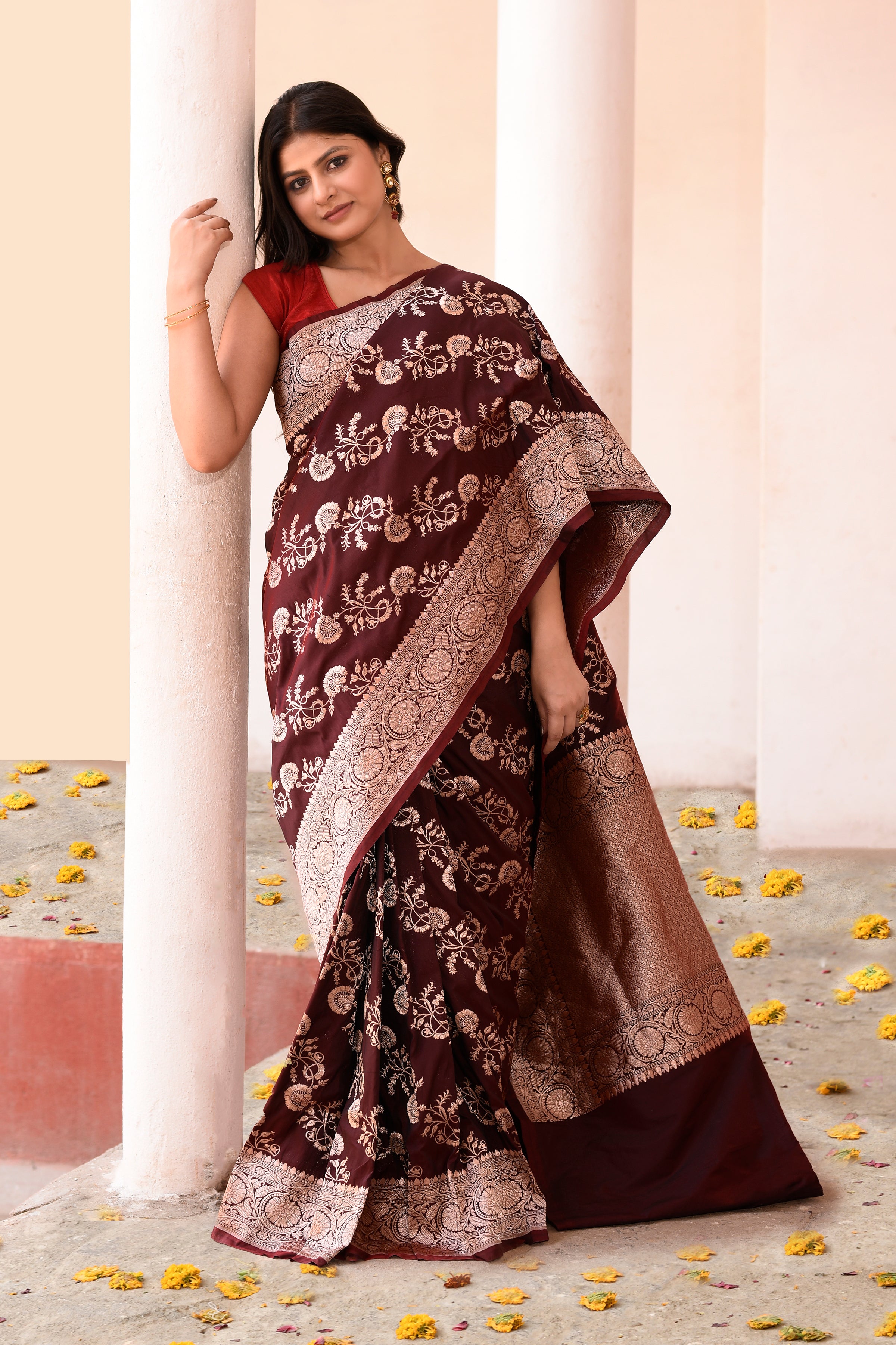 Coco Brown Banarasi Soft Silk Saree