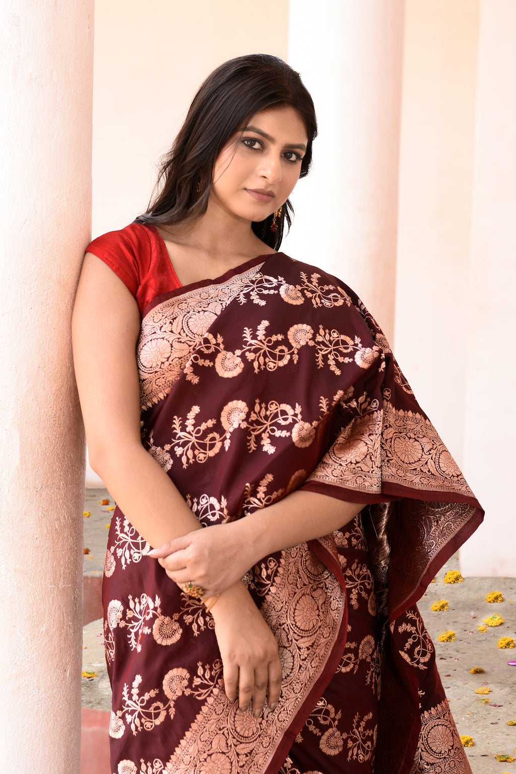 Coco Brown Banarasi Soft Silk Saree