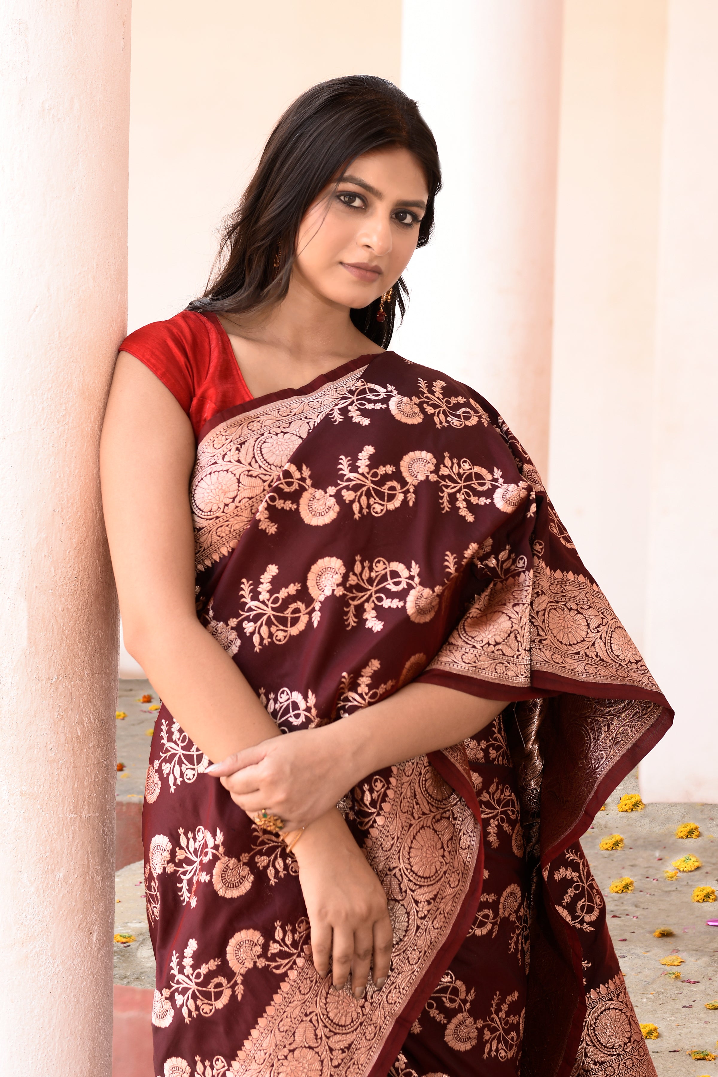 Coco Brown Banarasi Soft Silk Saree