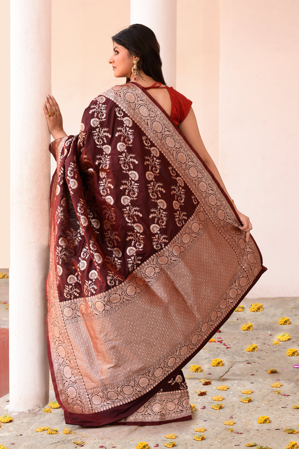 Coco Brown Banarasi Soft Silk Saree