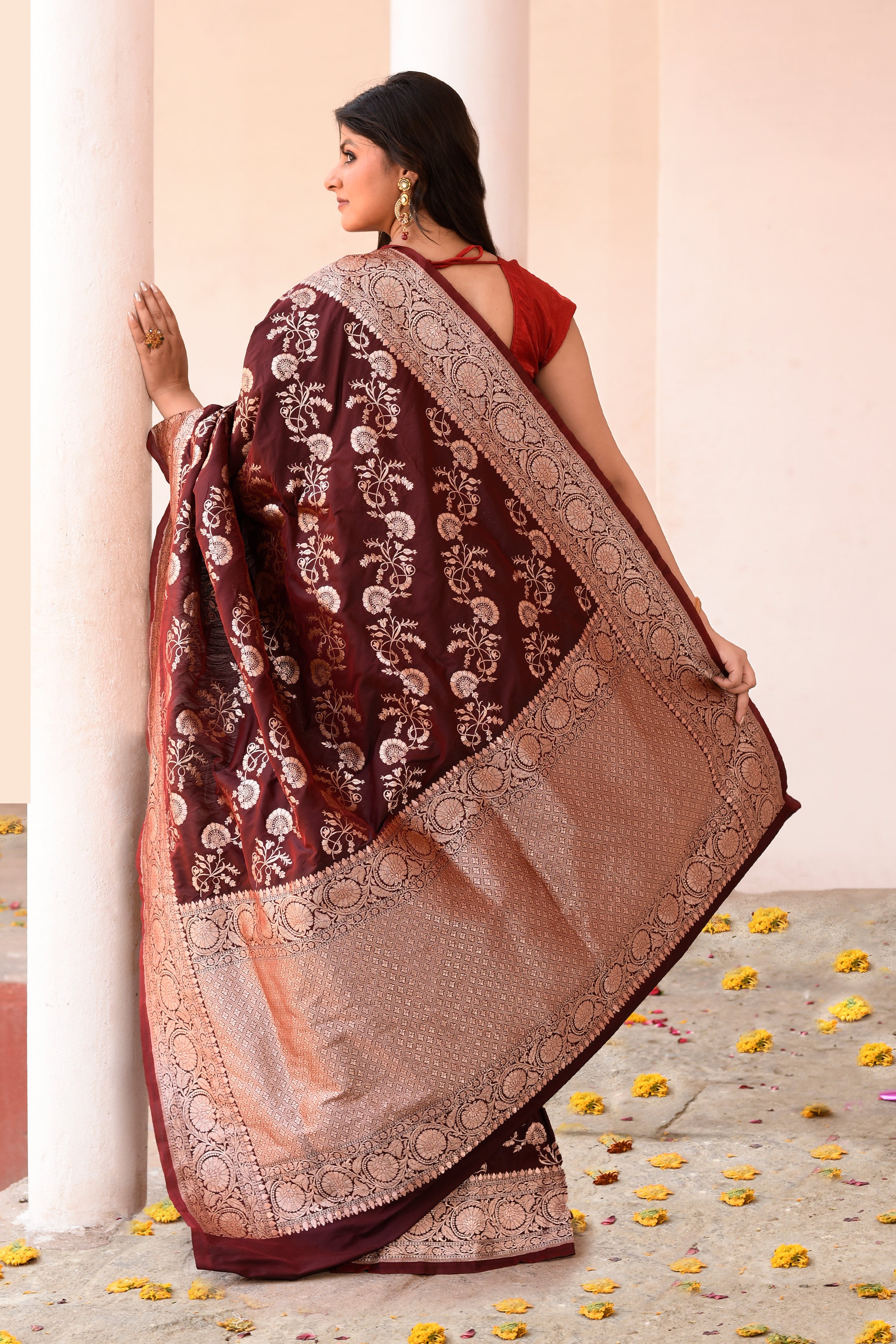 Coco Brown Banarasi Soft Silk Saree