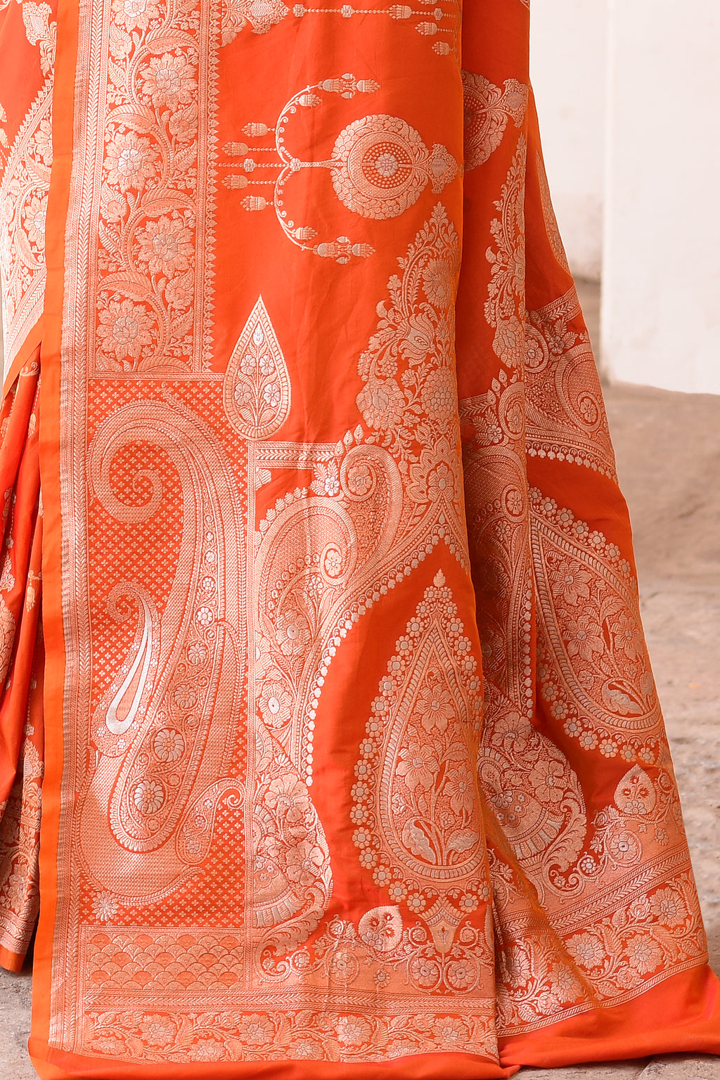 Orange Banarasi Soft Silk Saree