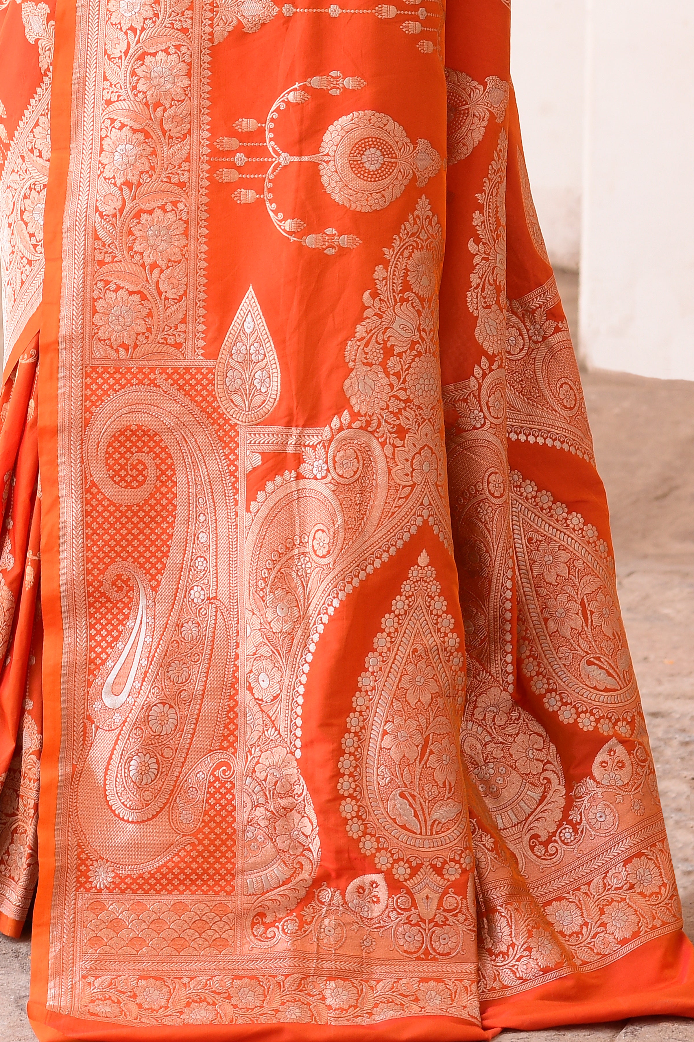 Orange Banarasi Soft Silk Saree