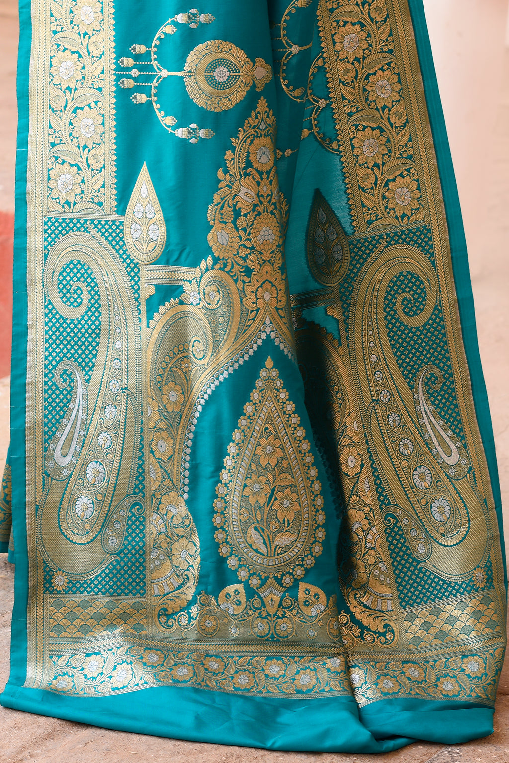 Teal Green Banarasi Soft Silk Saree