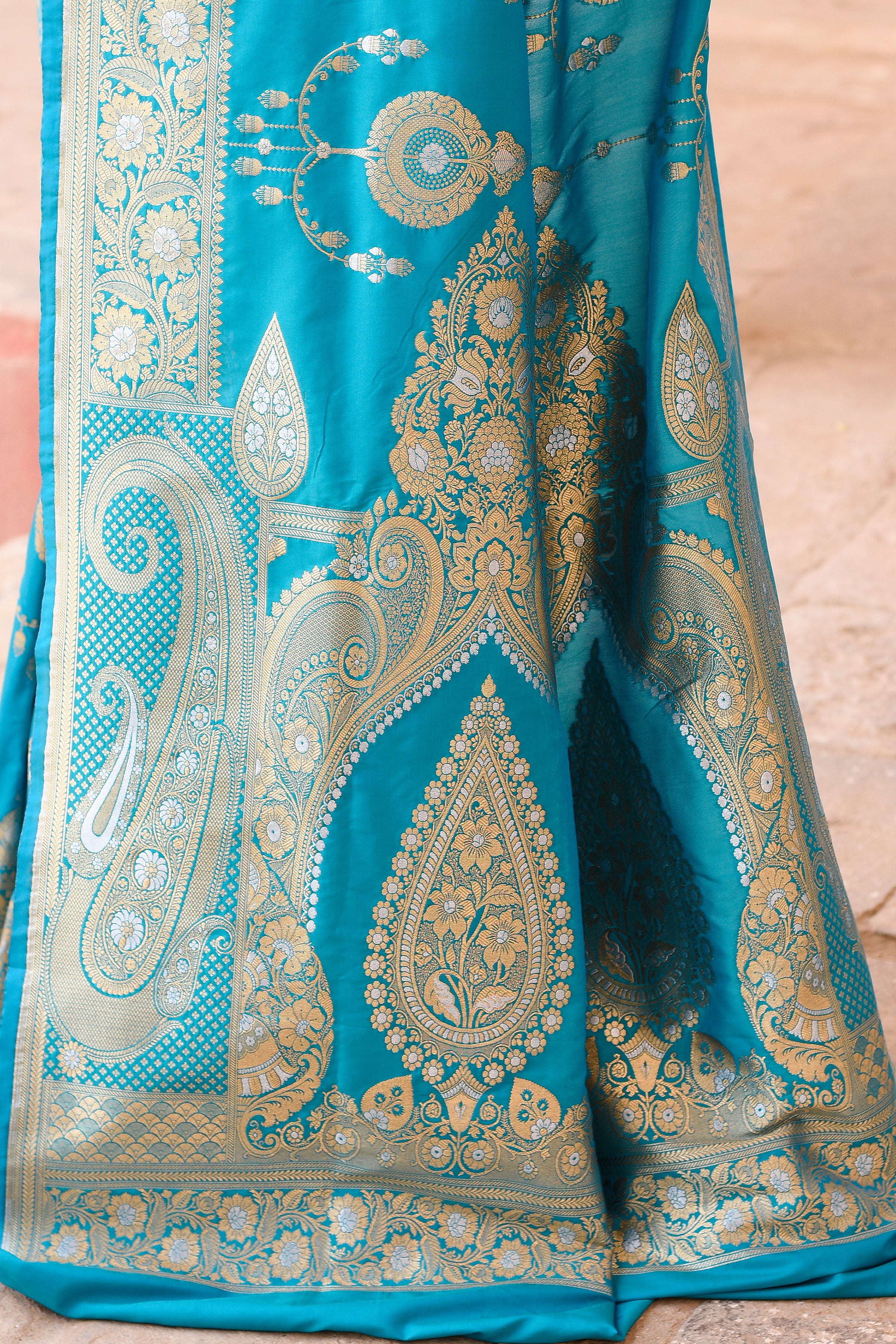 Turquoise Blue Banarasi Soft Silk Saree