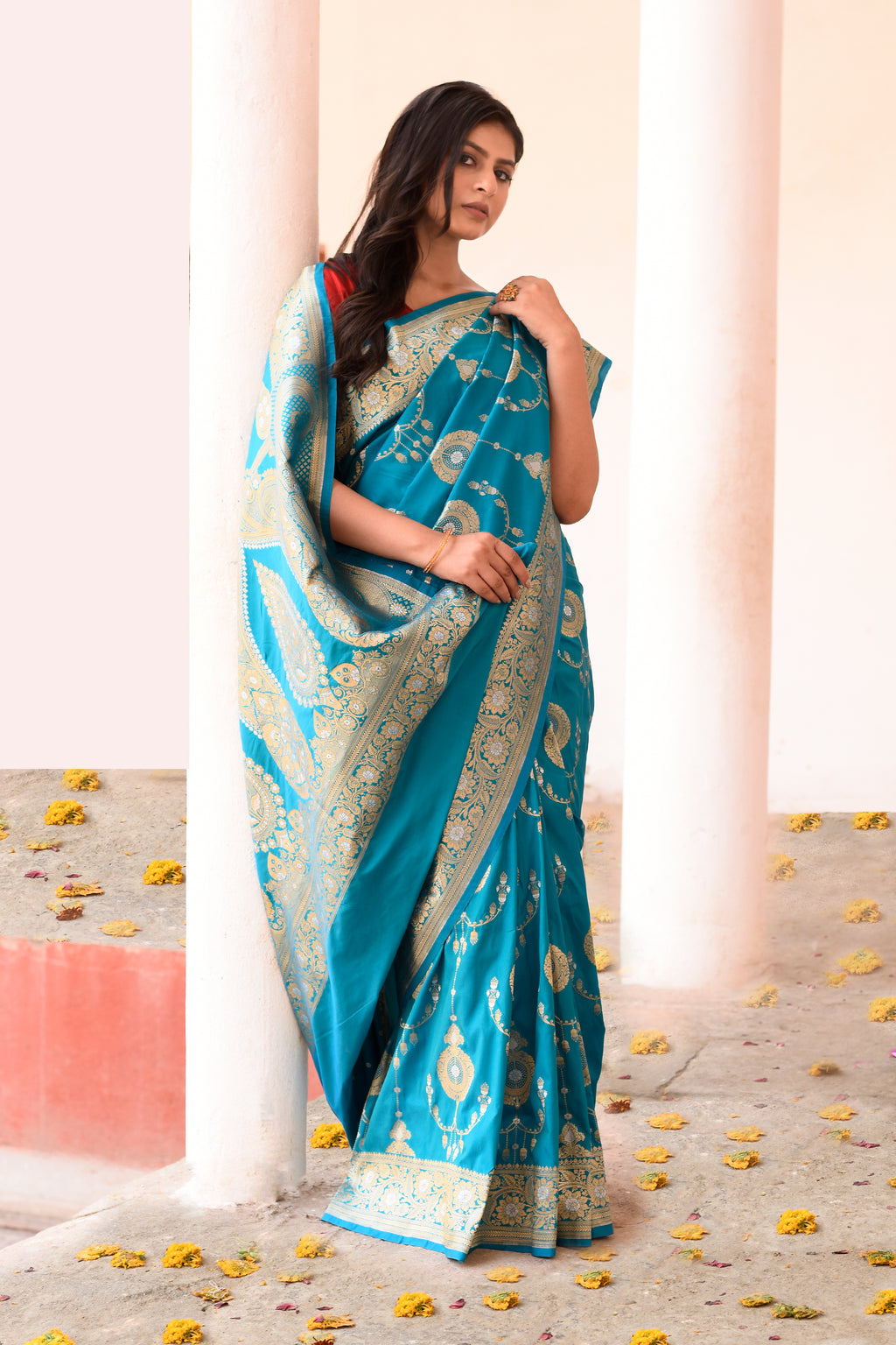 Turquoise Blue Banarasi Soft Silk Saree