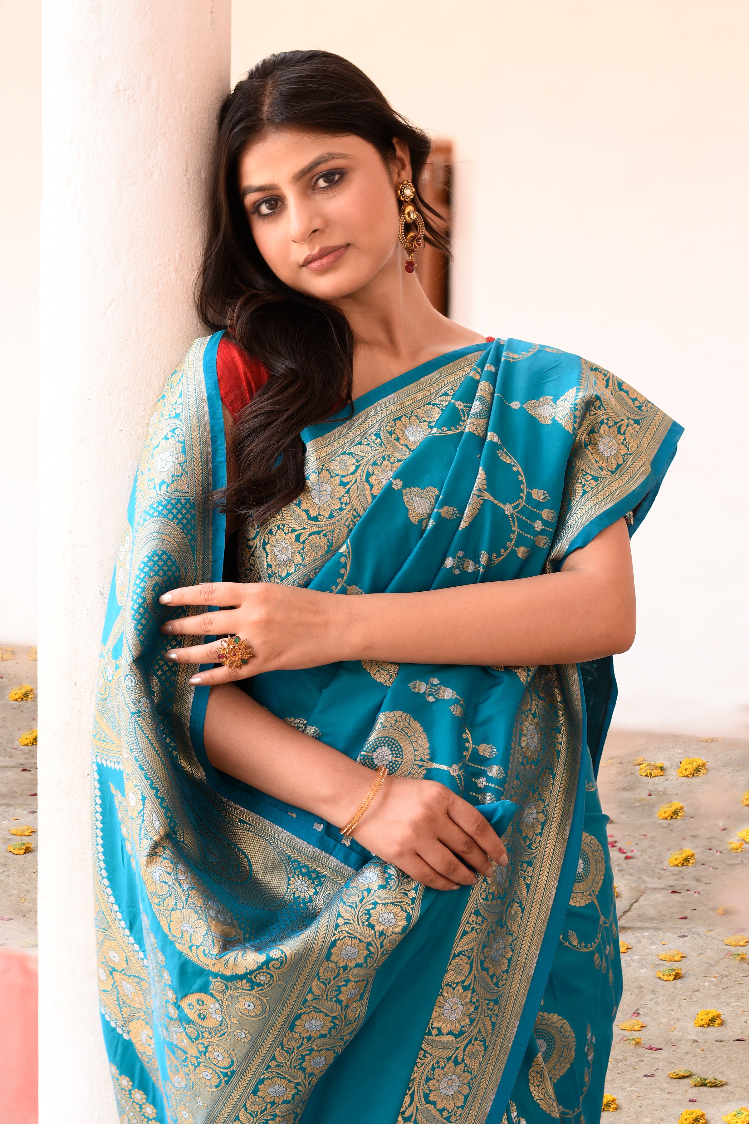 Turquoise Blue Banarasi Soft Silk Saree