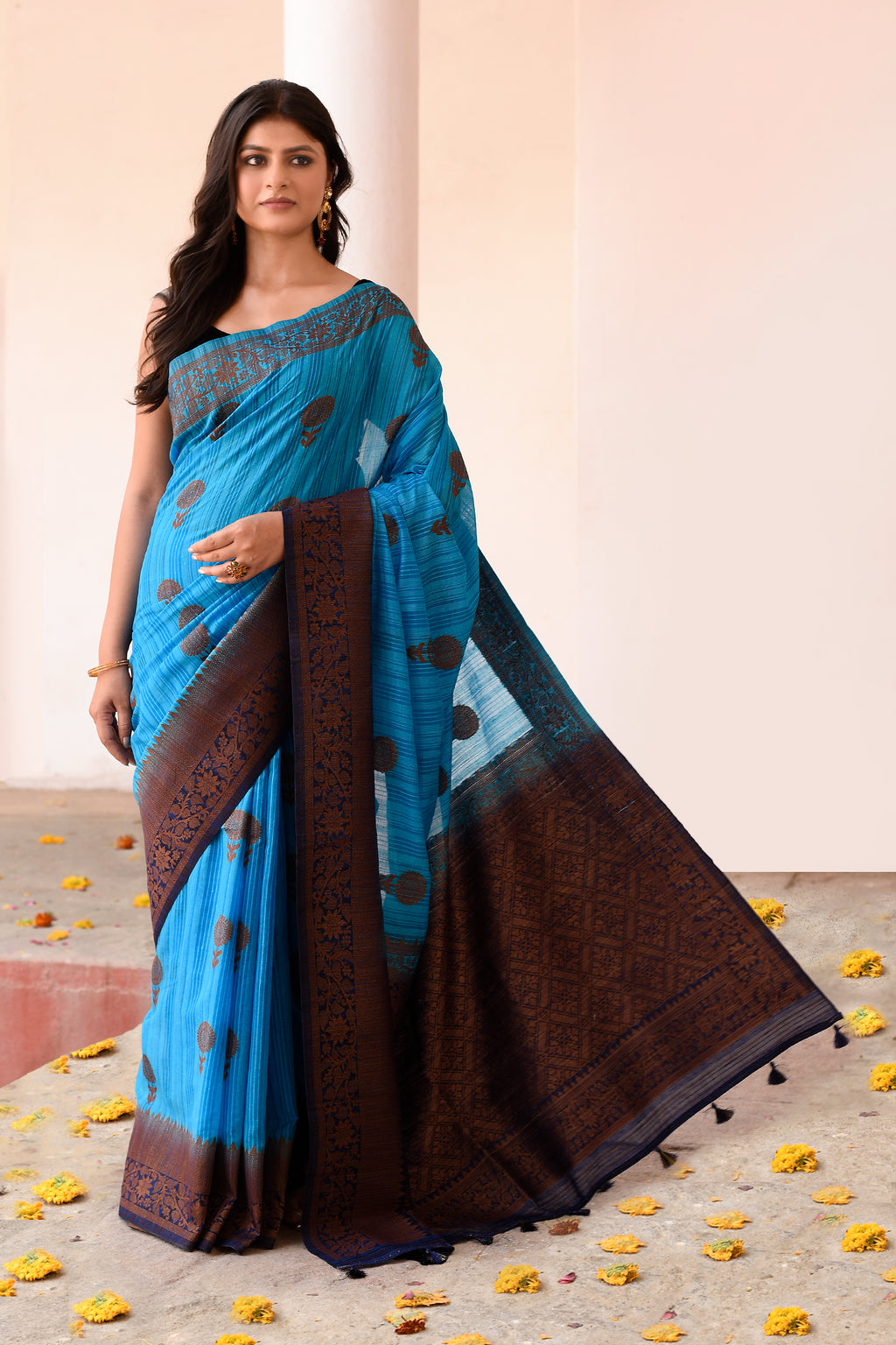 Blue Banarasi Katan Silk Saree