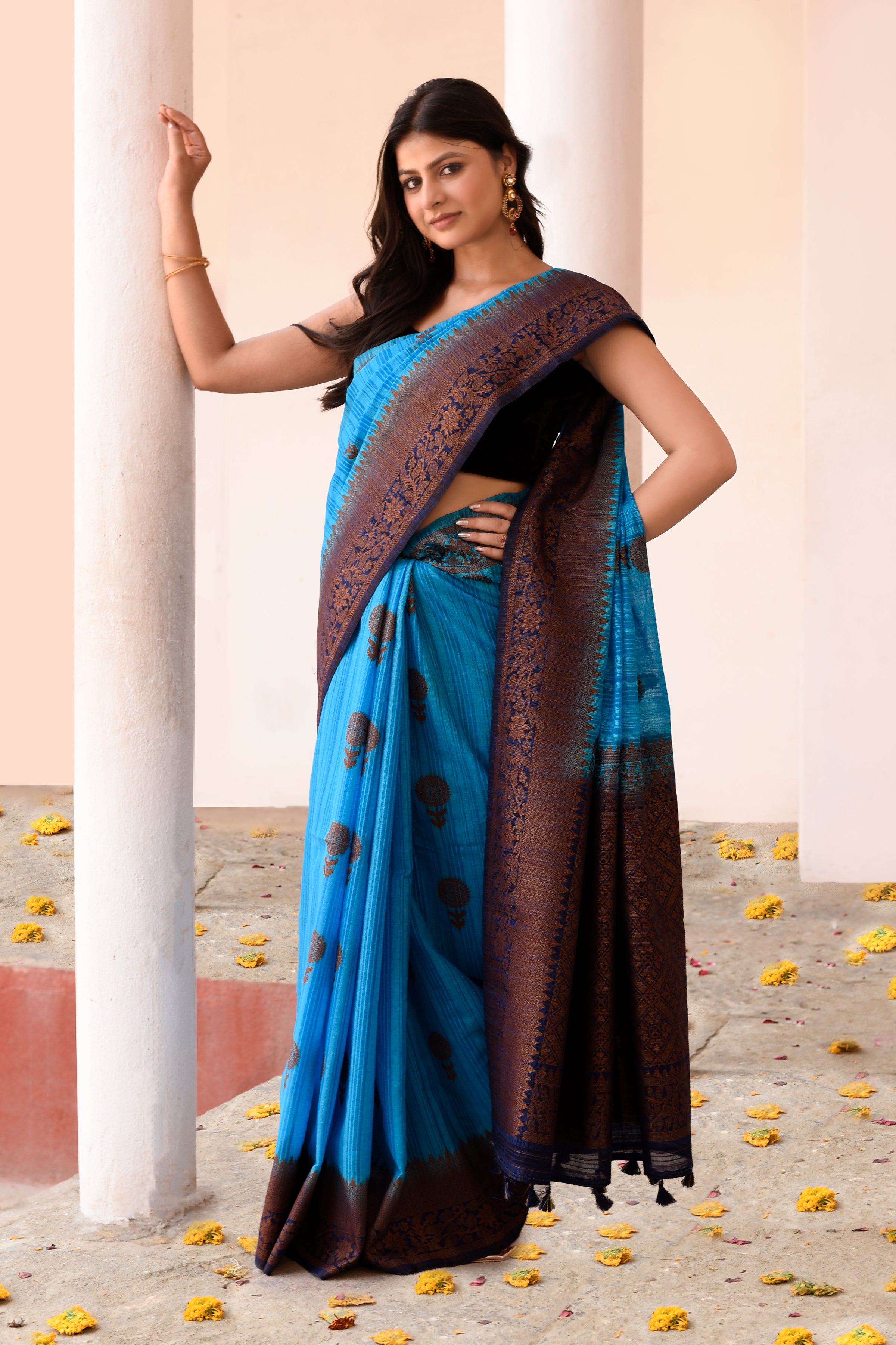 Blue Banarasi Katan Silk Saree